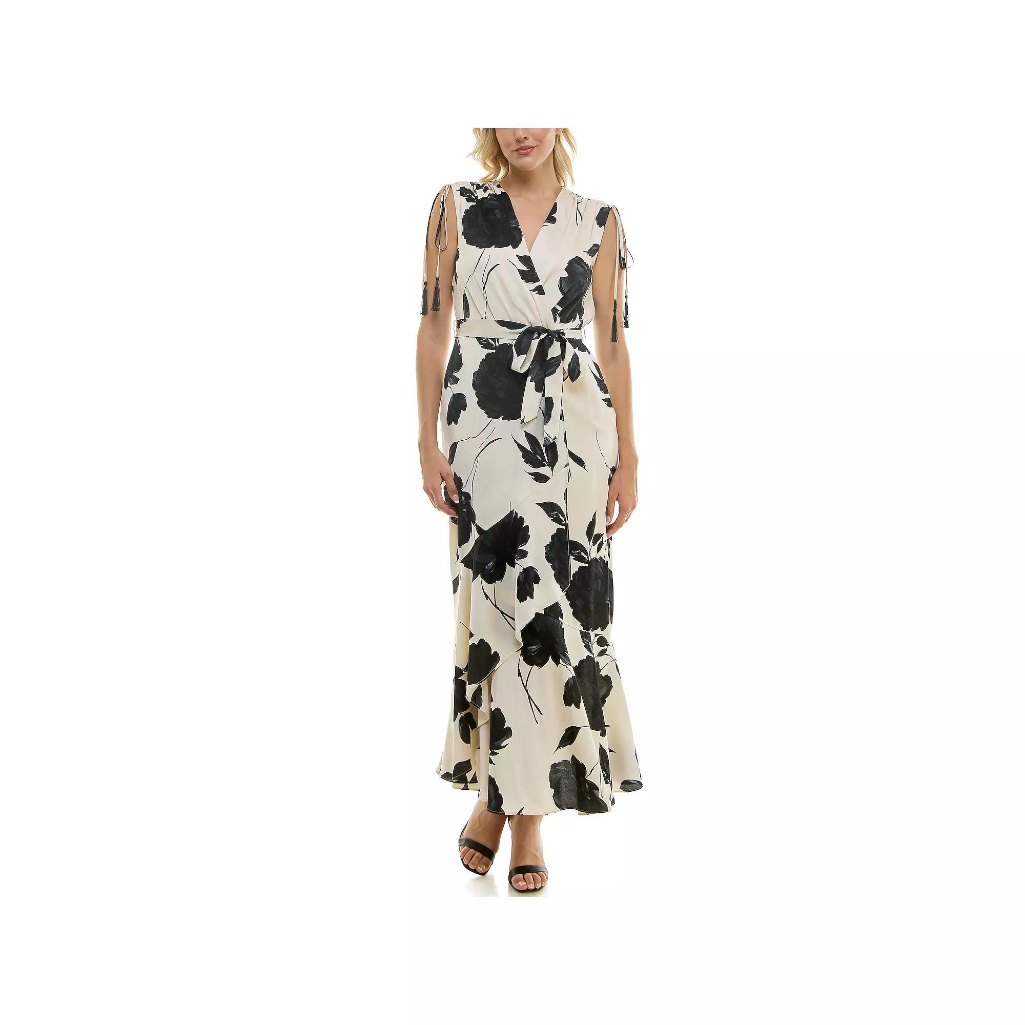 Women's Taylor Satin Wrap Maxi Dress, Size: 16, Ecru Black Product Image