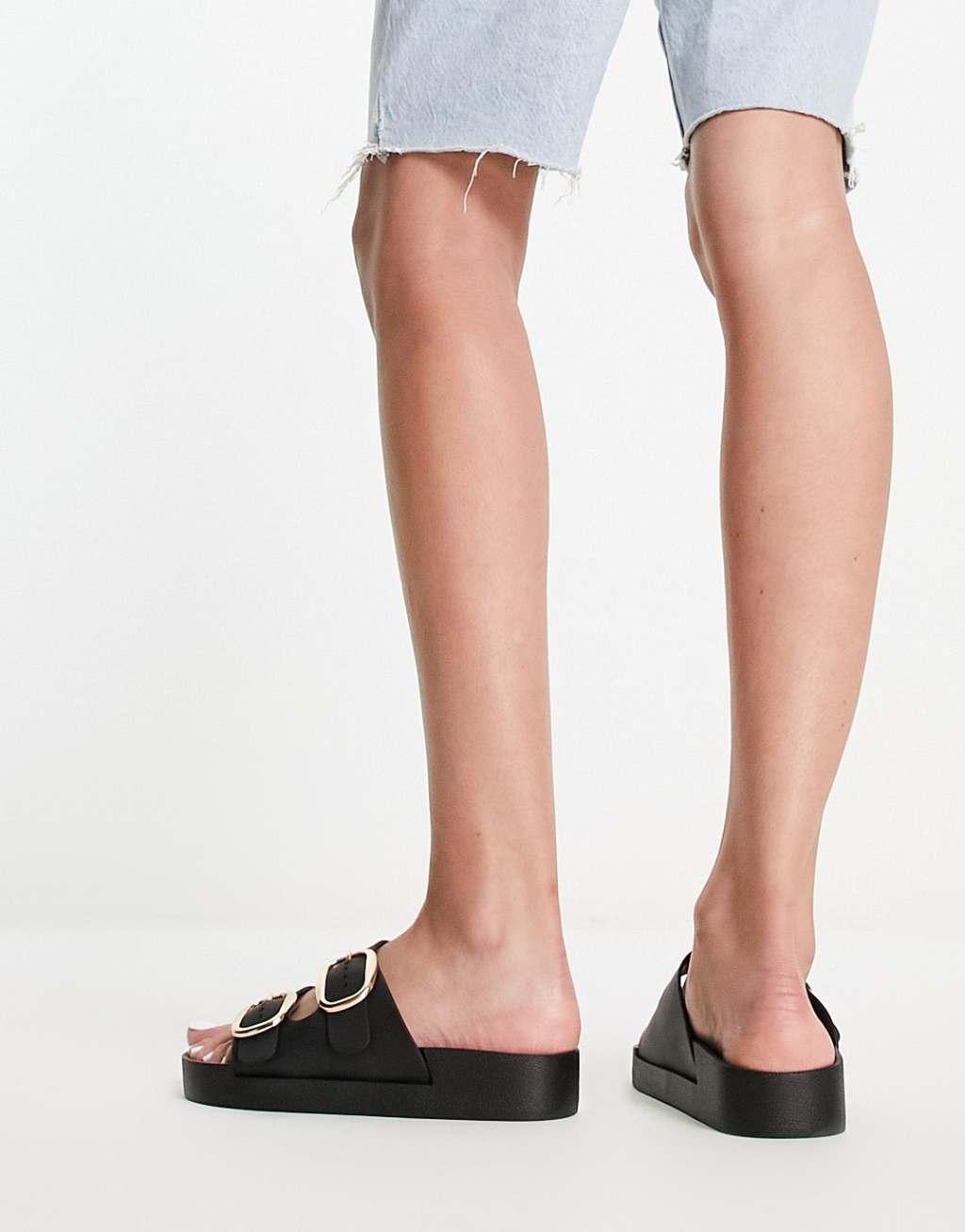 London Rebel wide fit double buckle footbed sandals Product Image