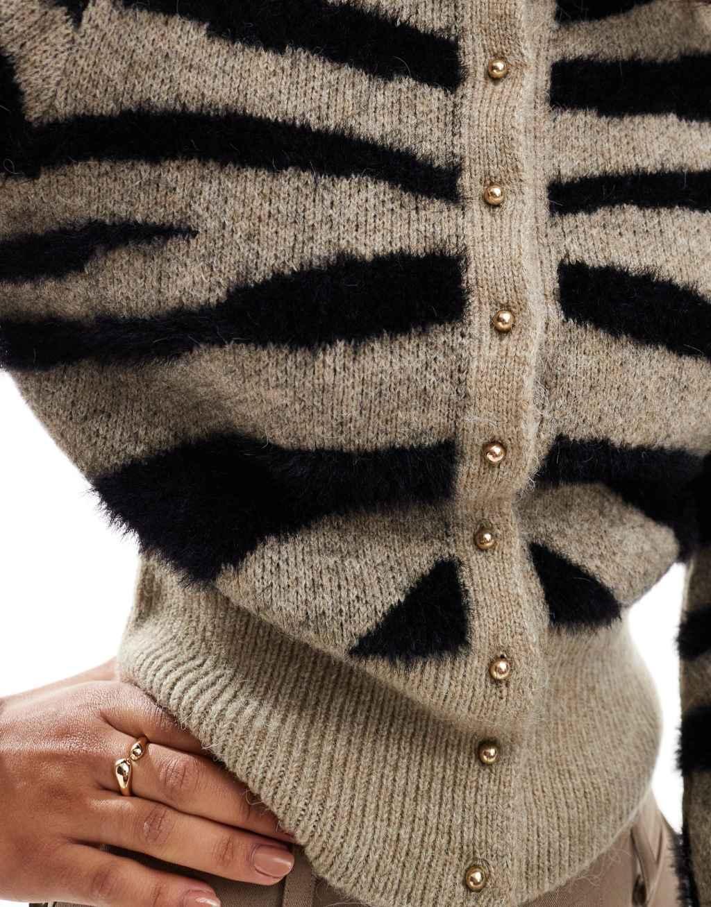 ASOS DESIGN crew neck cardigan in animal print Product Image