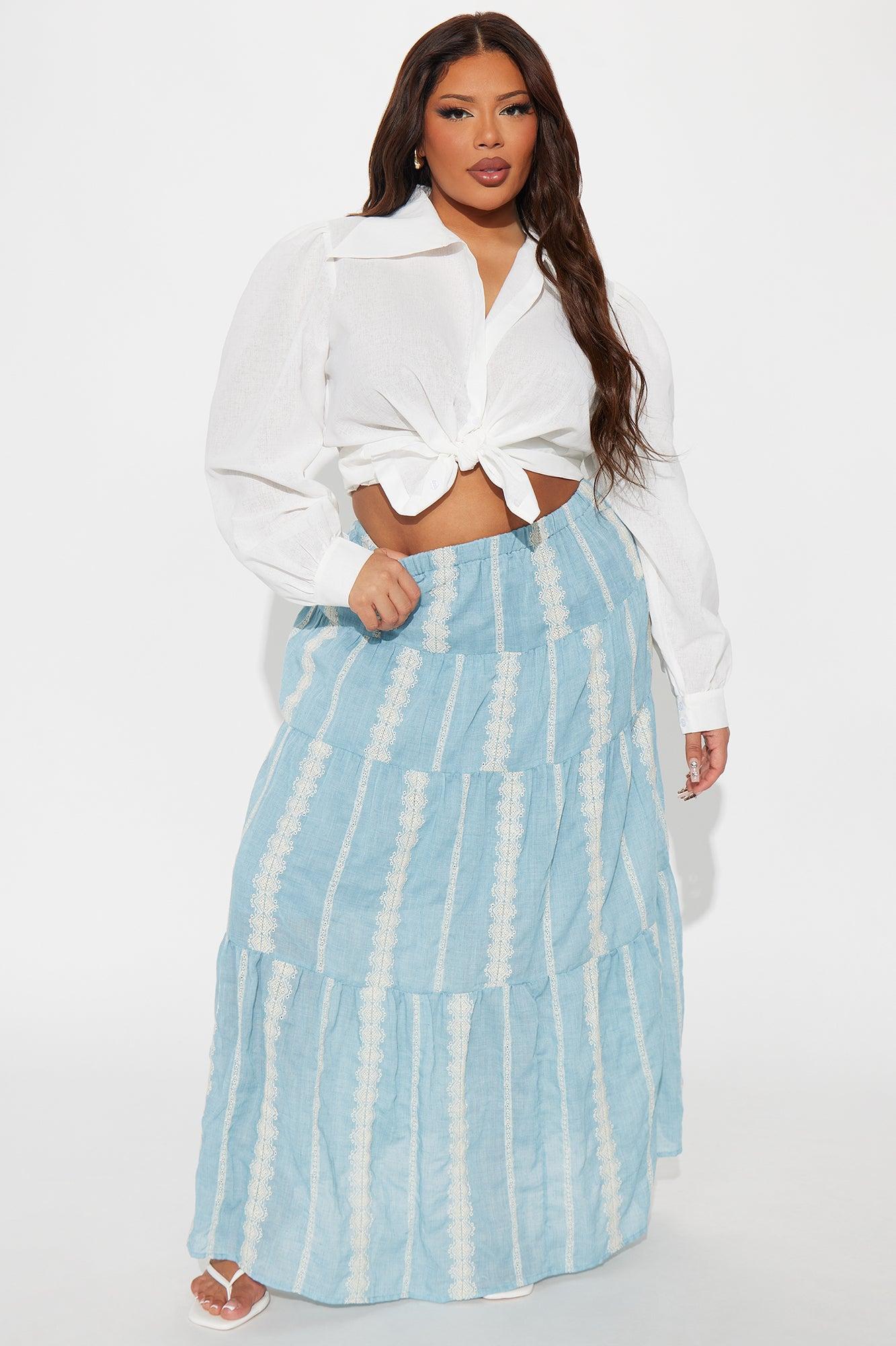 Nerina Embroidered Tiered Maxi Skirt - Blue/combo Product Image