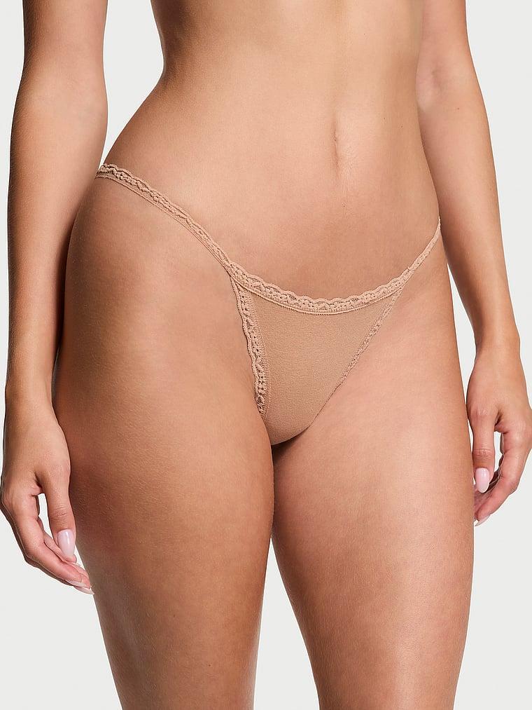 Lace-Trim Cotton V-String Panty Product Image