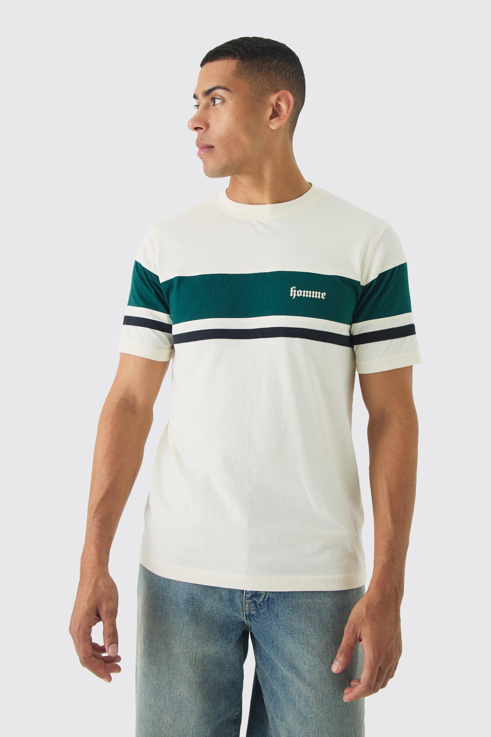 Mens Slim Homme Script Colour Block T-shirt - Navy Product Image