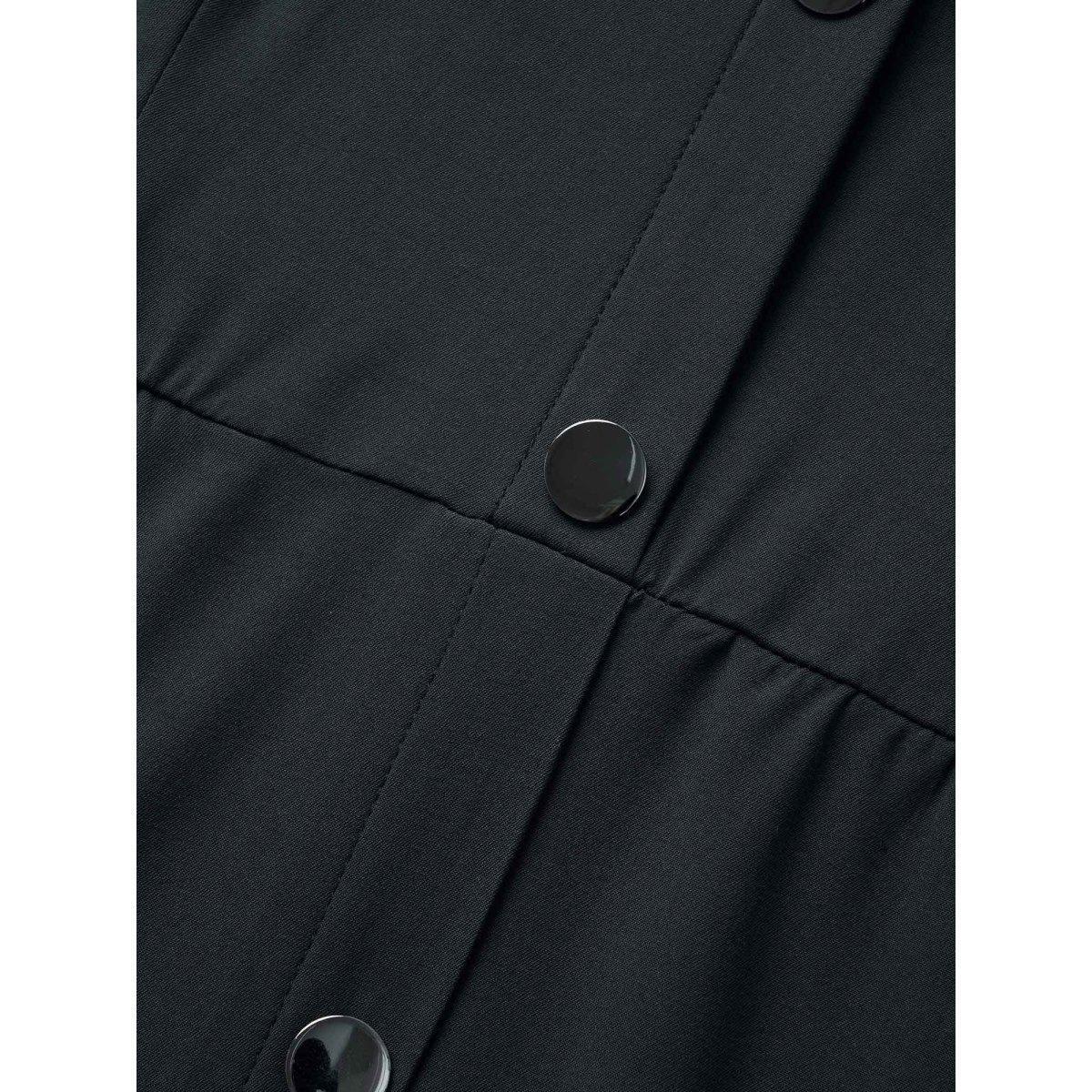 Plus Size Stretch Woven Button Pleated Midi Dress Black Women At the Office Pleated Round Neck Long Sleeve Curvy BloomChic 22-24/3X Product Image