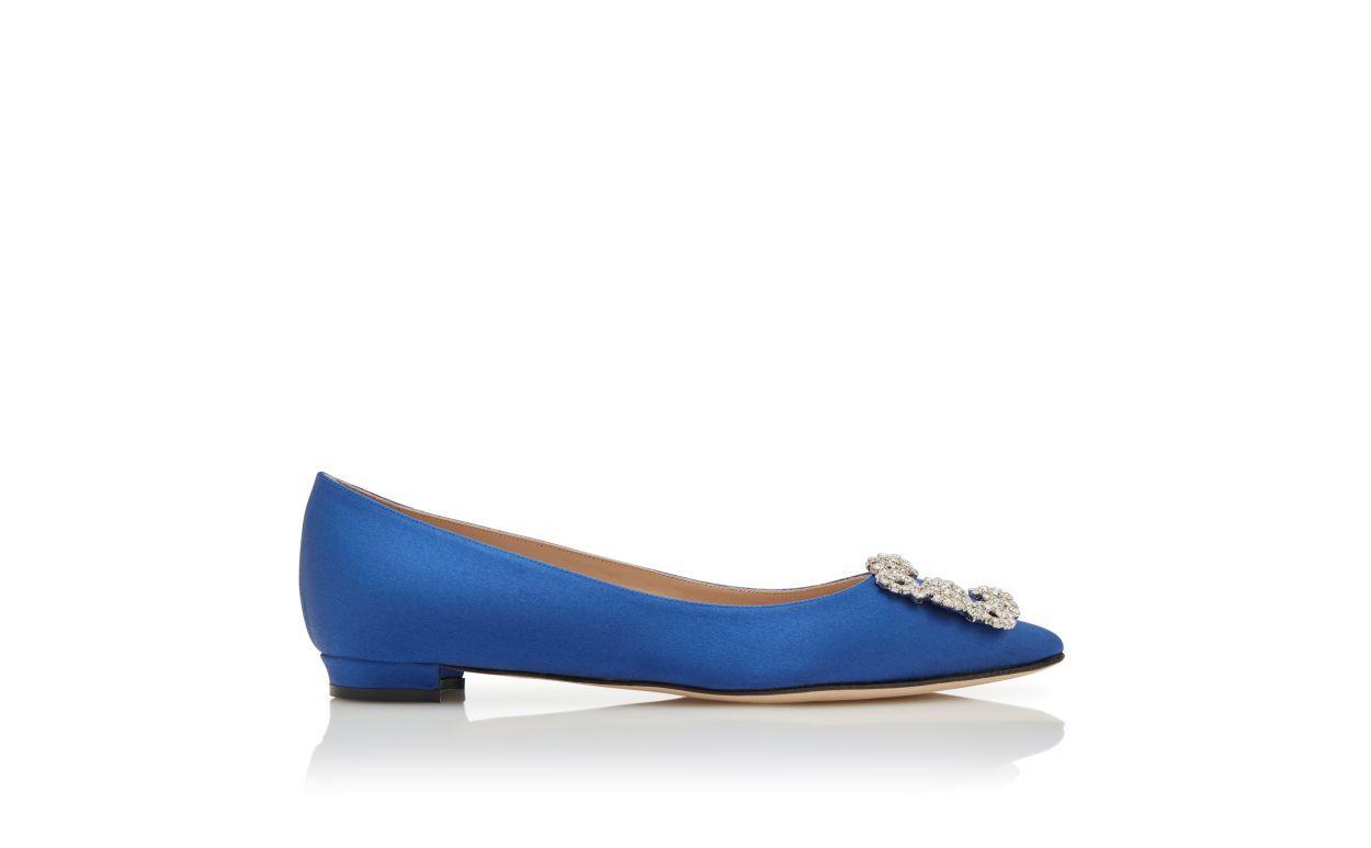 HANGISIFLAT Blue Satin Jewel Buckle Flat Pumps Product Image