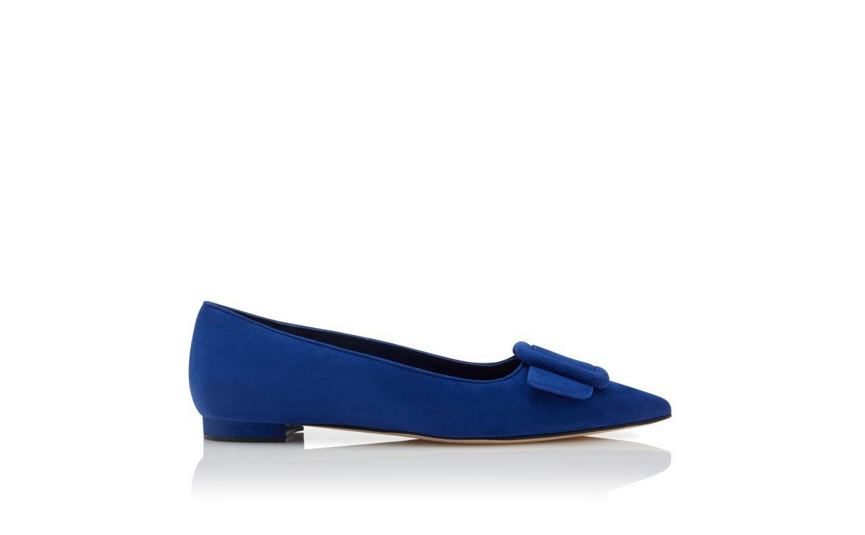 MAYSALEPUMPFLAT Blue Suede Buckle Detail Flat Pumps Product Image