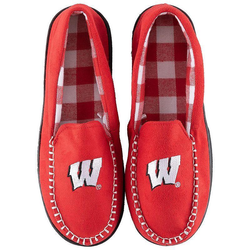 Men's ZooZatz Wisconsin Badgers Flannel Moccasin Slippers, Size: 9-10, Red Product Image