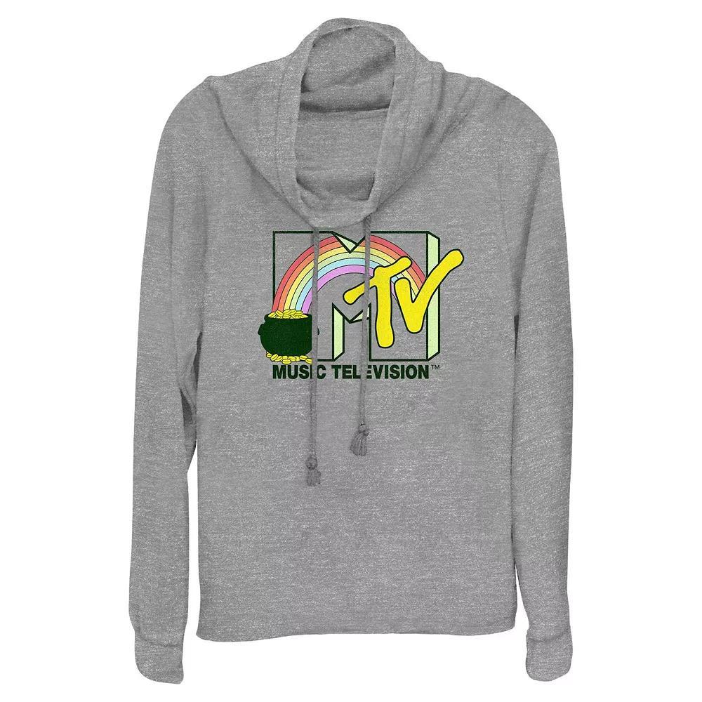 Womens MTV Pot Of Gold Cowlneck Graphic Lightweight Long Sleeve Gray Grey Product Image