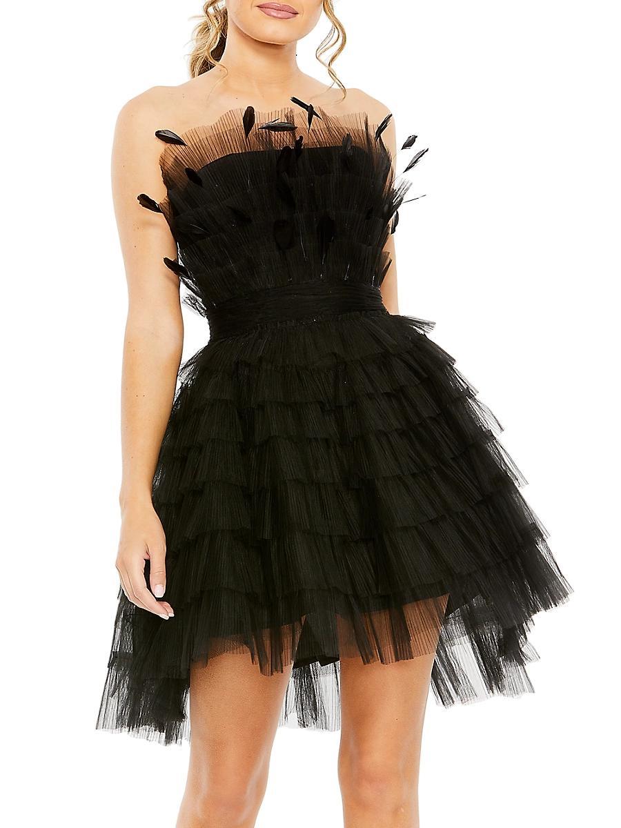 Womens Tiered Feather & Tulle Mini-Dress Product Image