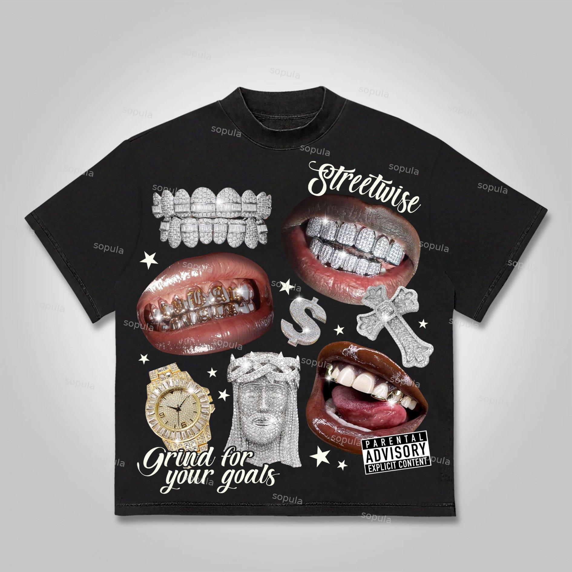 Sopula Street Wealth Collage Graphics Cotton T-Shirt Product Image