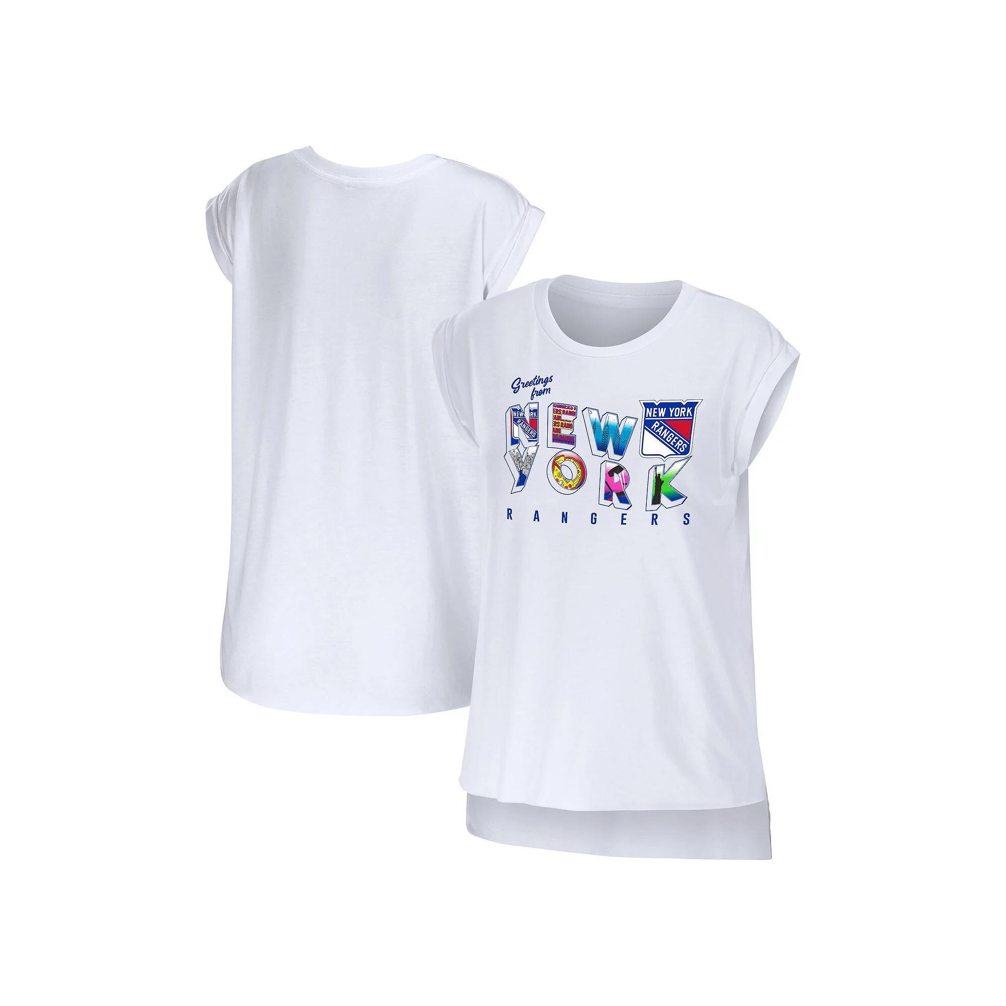 Women's WEAR by Erin Andrews White New York Rangers Greetings From Muscle T-Shirt, Size: Small, Ran White Product Image