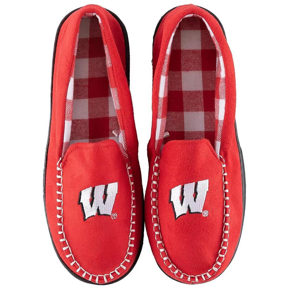 Men's ZooZatz Wisconsin Badgers Flannel Moccasin Slippers, Size: 9-10, Red Product Image