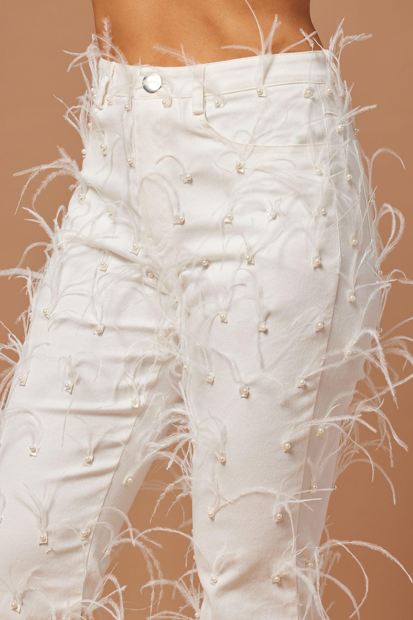 Nina Embellished Flare Pant - White Product Image