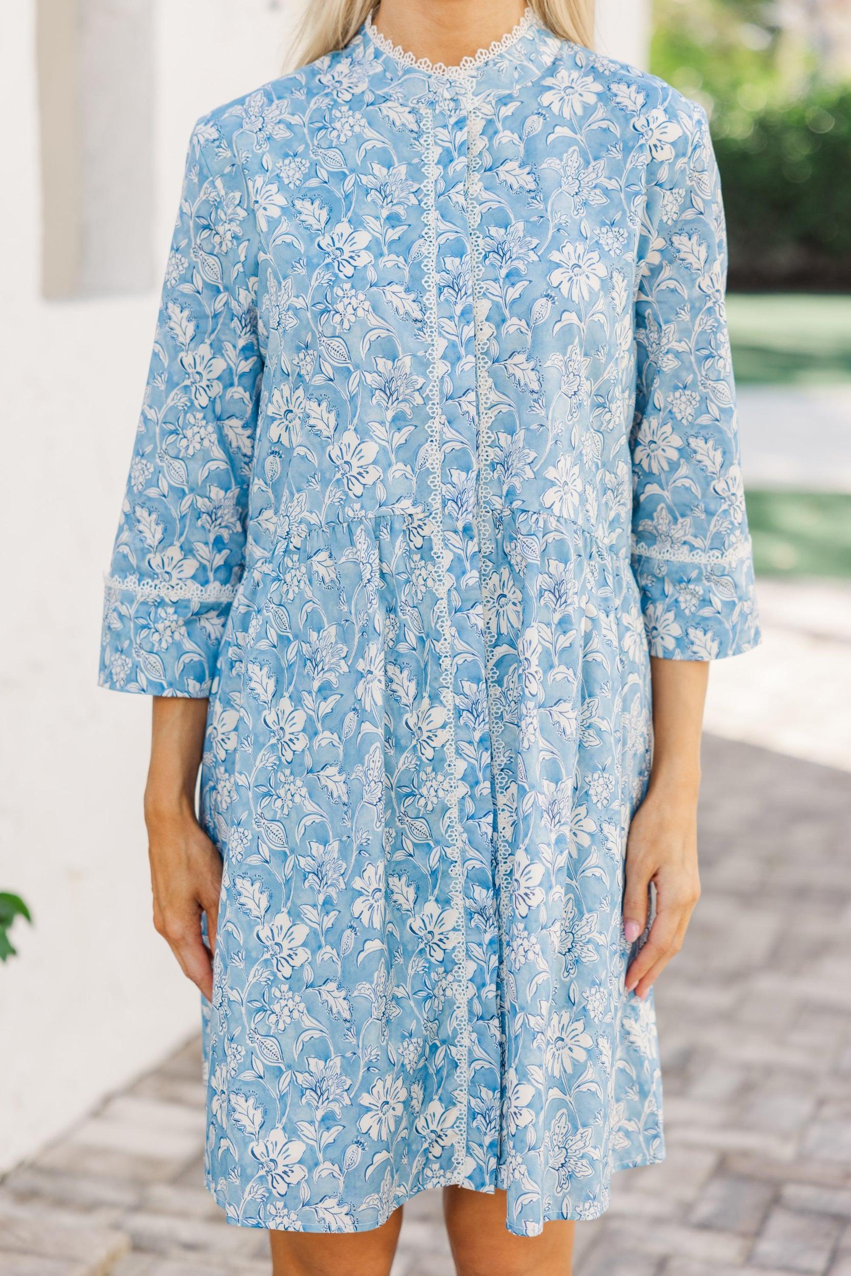 Believe In Yourself Blue Floral Toile Dress Female Product Image
