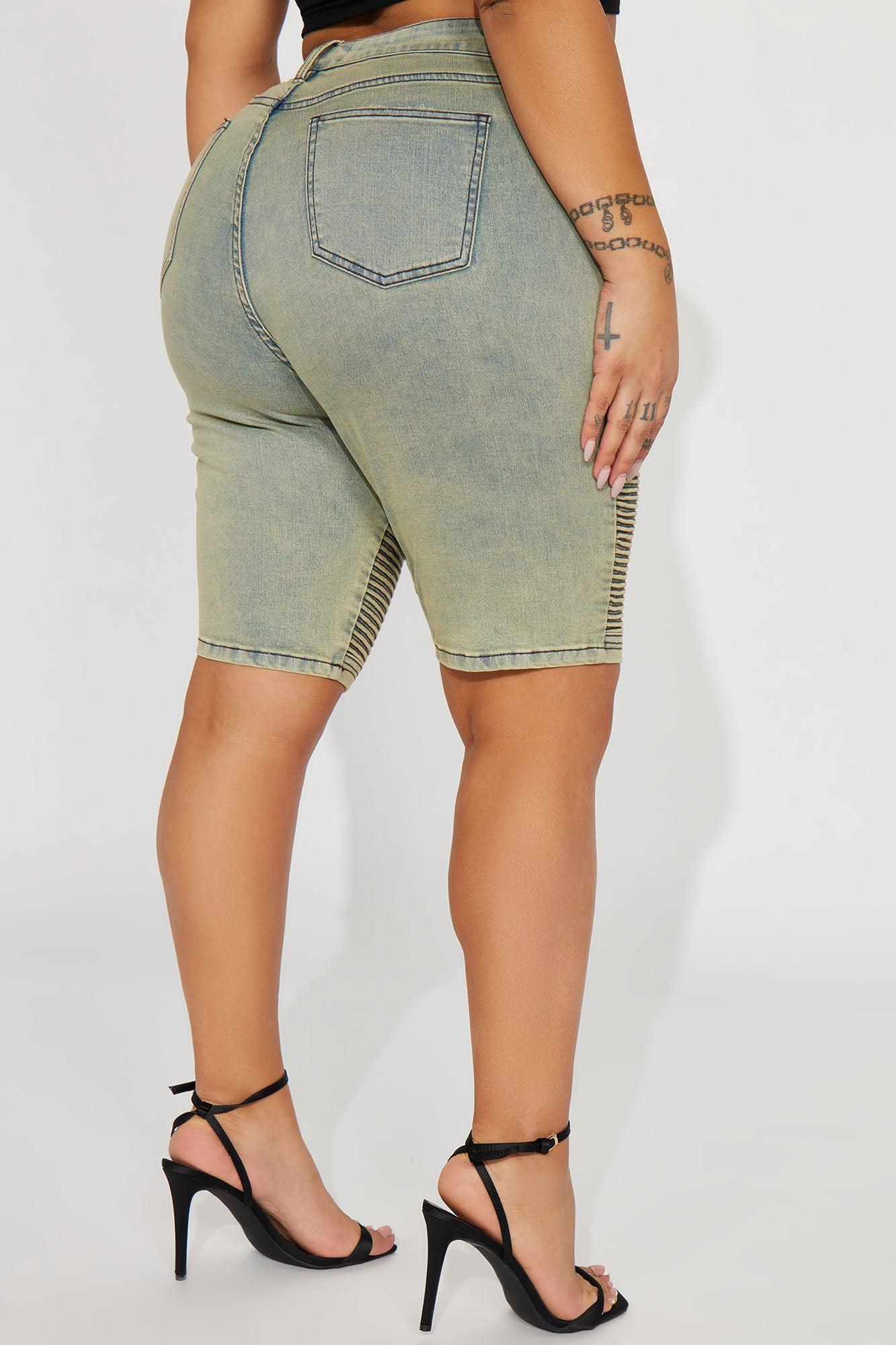 Heating Up Moto Stretch Denim Bermuda Shorts - Vintage Wash Product Image
