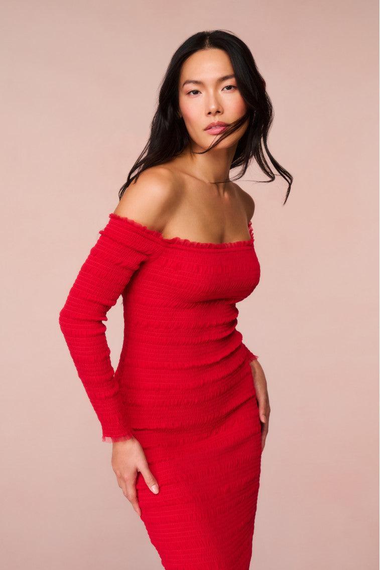 Avelle Smocked Tulle Midi Dress Product Image