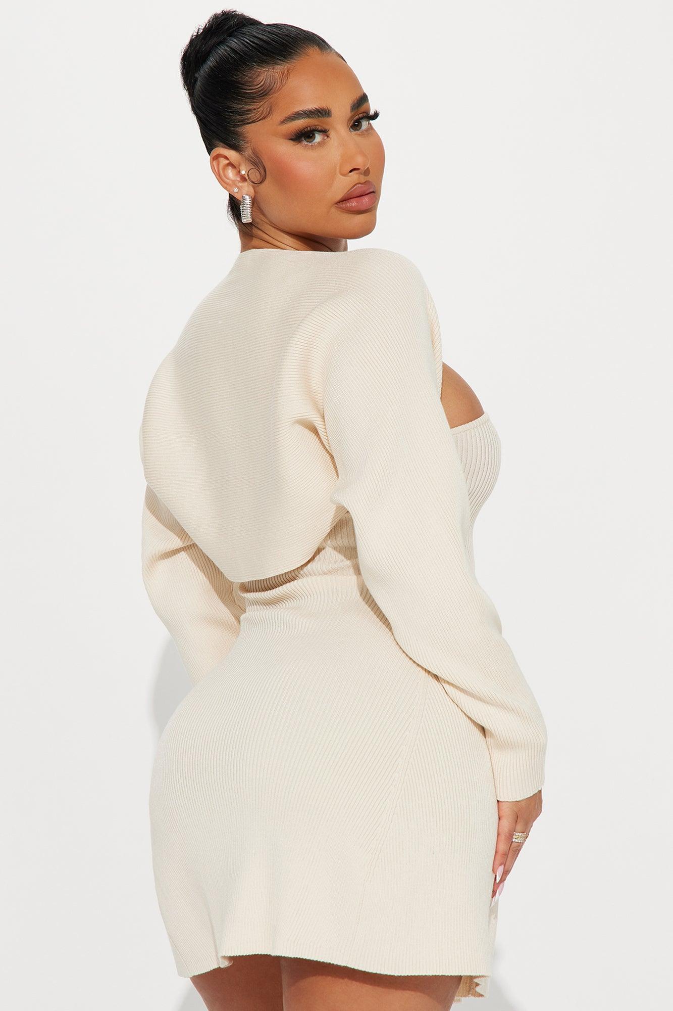 Kara Sweater Mini Dress Set - Cream Product Image
