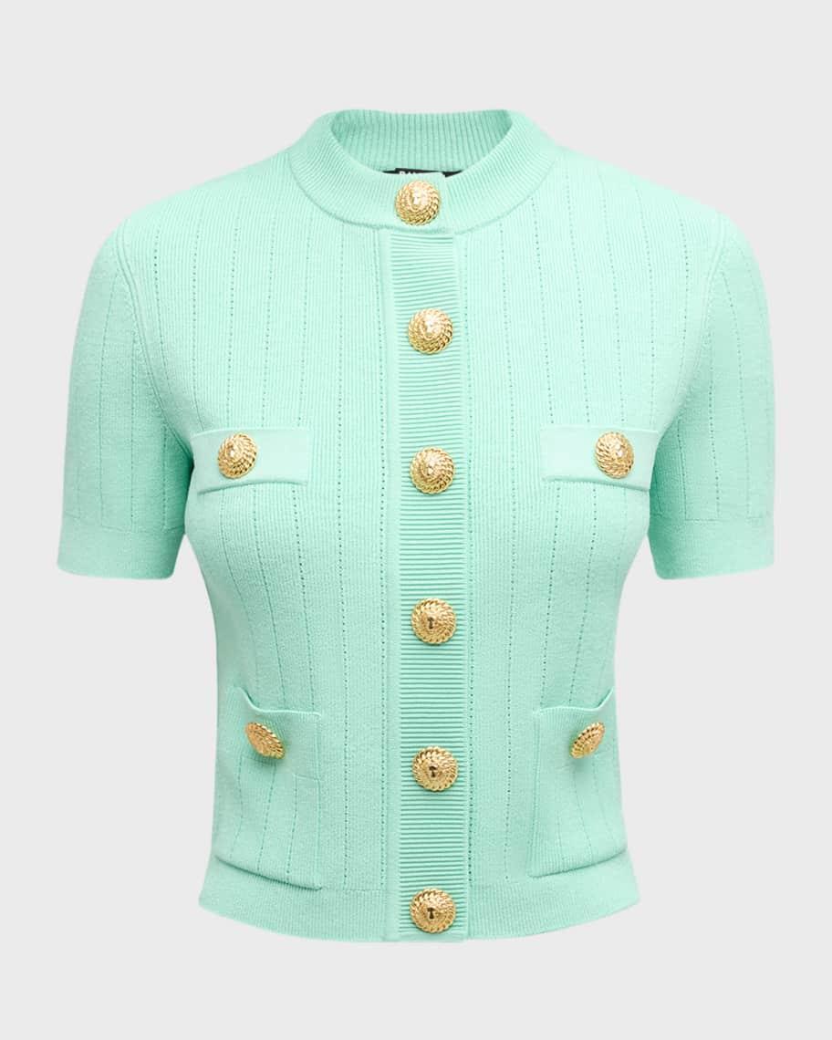 2-Button Pocket Pointelle Rib Knit Mini Skirt Product Image