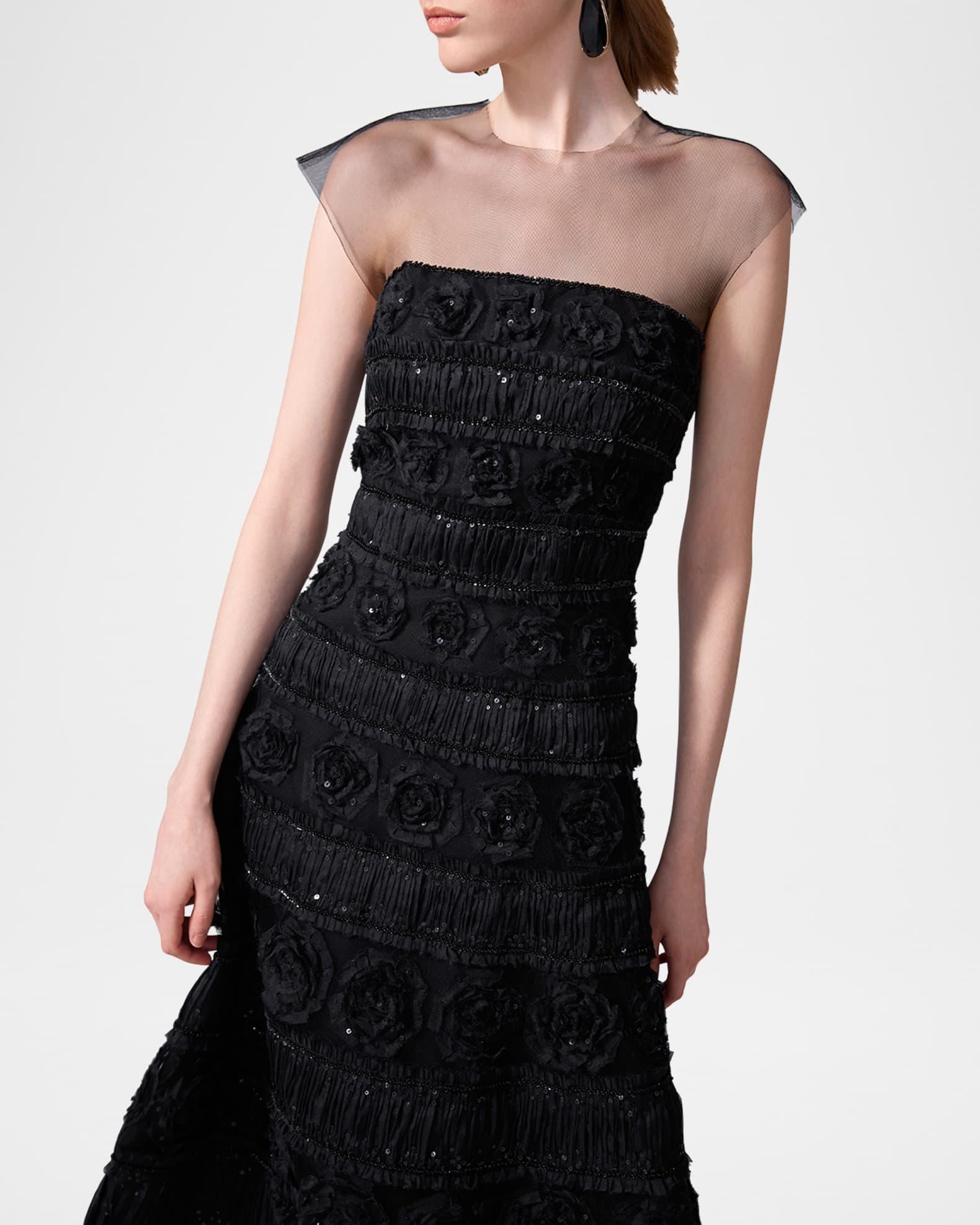 Rose Embroidered Cap-Sleeve Illusion Midi Dress Product Image