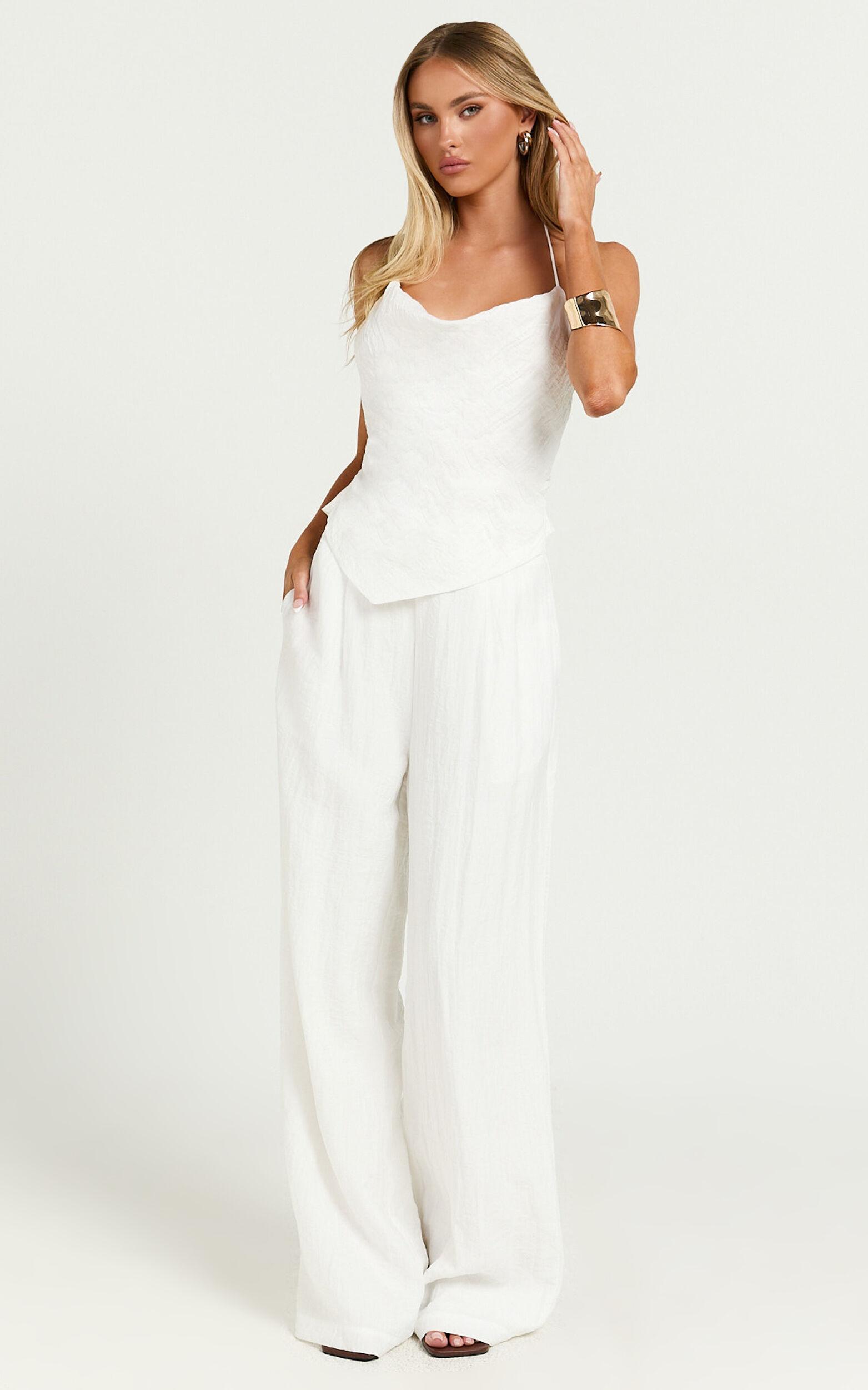 Hilda Pants - High Waisted Linen Look Palazzo Pants in White Product Image