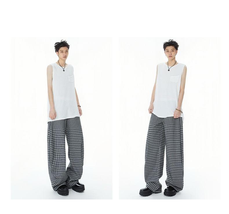 Mid Rise Plaid Straight Leg Pants Product Image