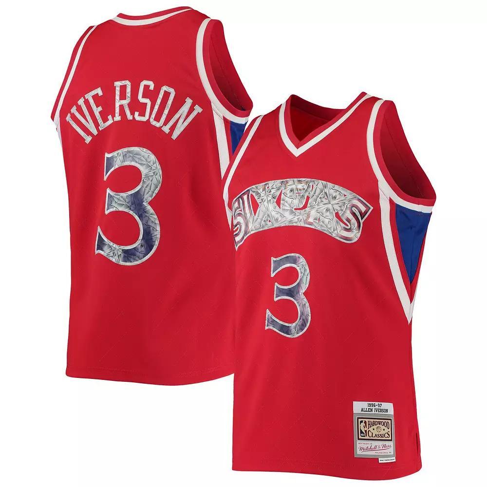 Men's Mitchell & Ness Allen Iverson Red Philadelphia 76ers 1996-97 Hardwood Classics 75th Anniversary Diamond Swingman Jersey, Size: Large, 76r Red Product Image