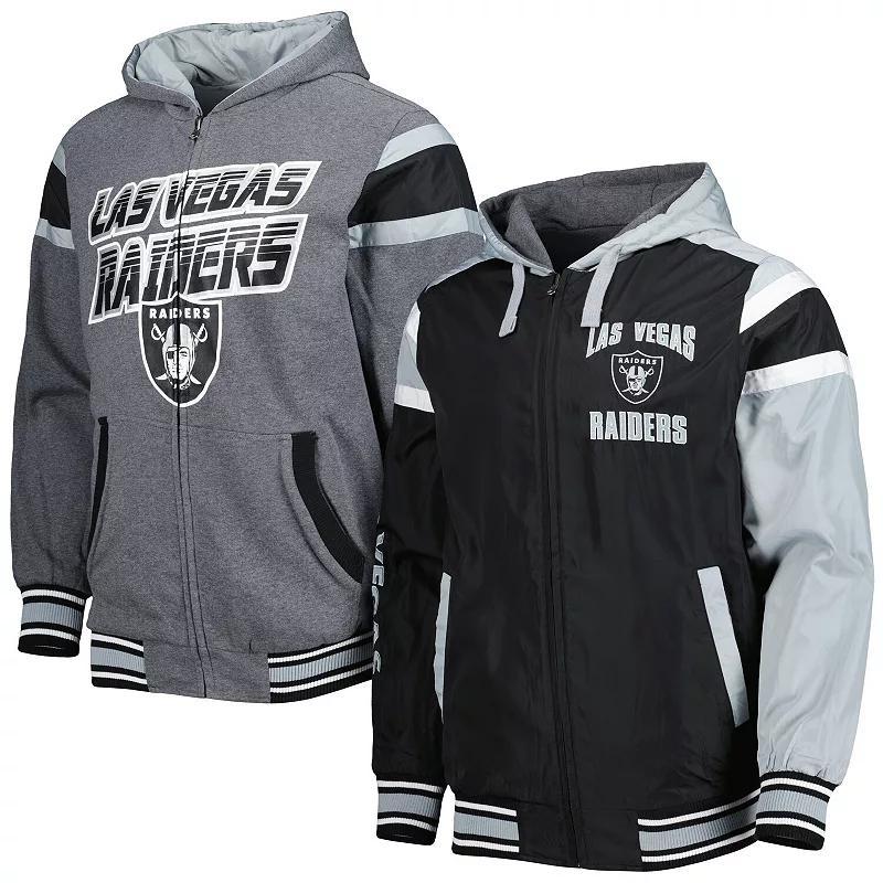 Men's G-III Sports by Carl Banks Black/Gray Las Vegas Raiders Extreme Full Back Reversible Hoodie Full-Zip Jacket, Size: Small, Lvr Black Product Image