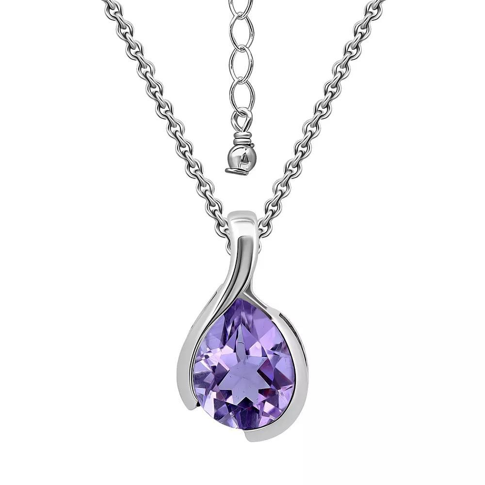 Aleure Precioso Sterling Silver Pear Shaped Gemstone Pendant Necklace, Women's, Size: 18", Silver Tone Purple Product Image