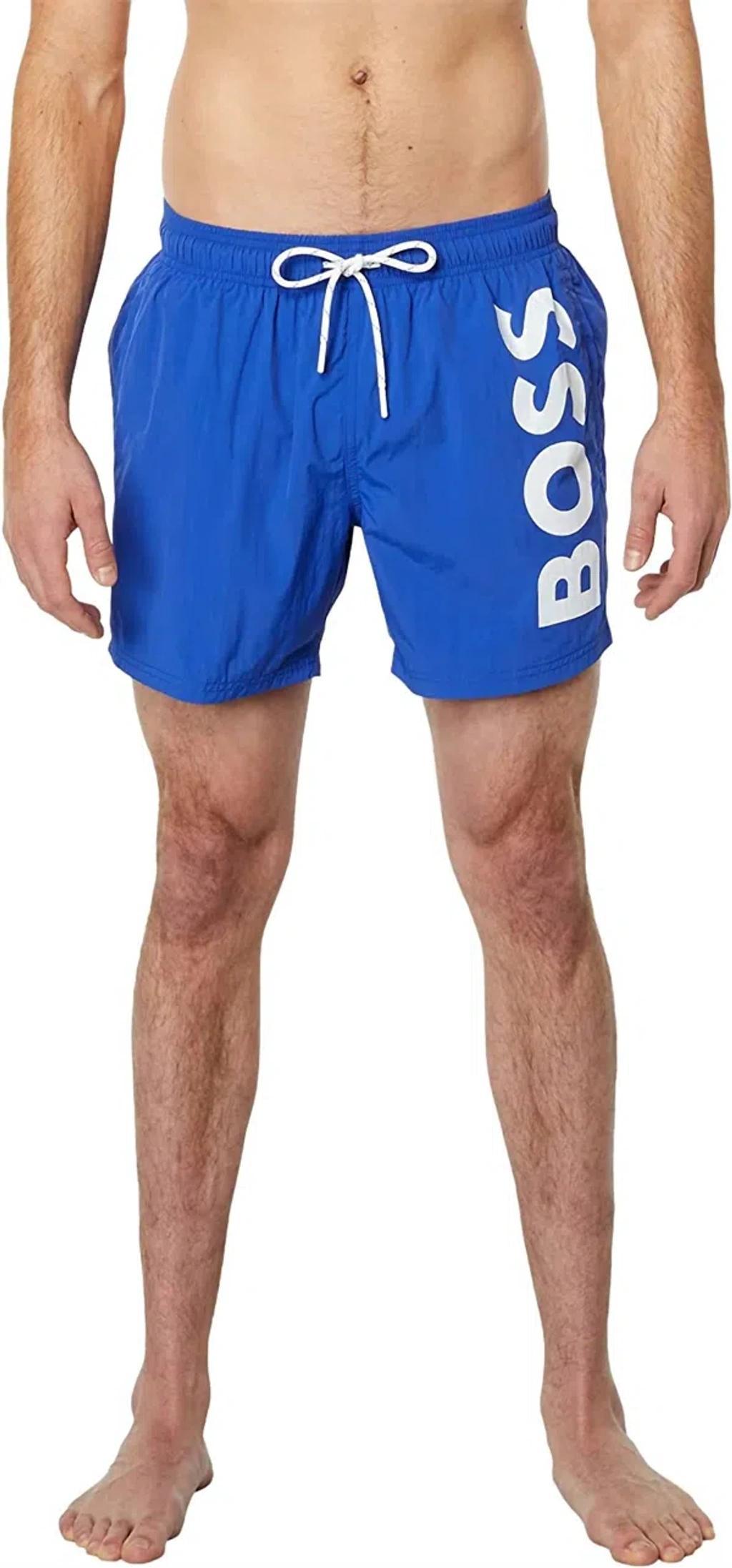 HUGO BOSS Men Standard Octopus Trunks Drawstring Swim Shorts Blue Aegean Product Image