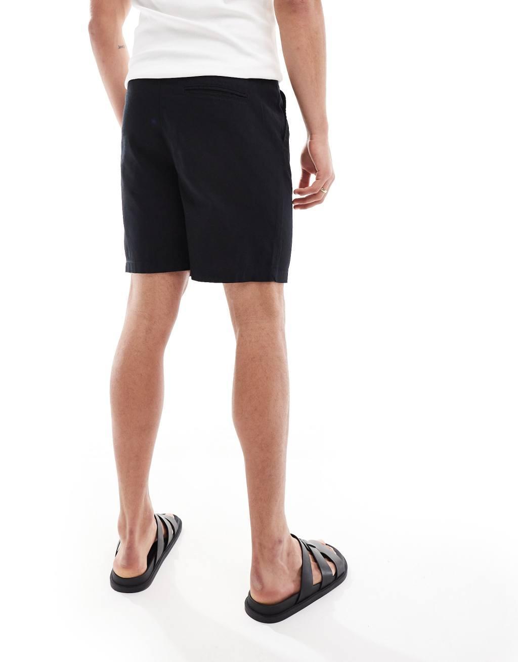 ASOS DESIGN pleated linen mix shorts in black Product Image