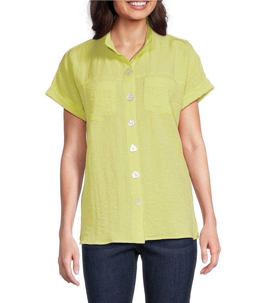 John Mark Wire Collar Short Dolman Sleeve Button-Front Camp Shirt Product Image