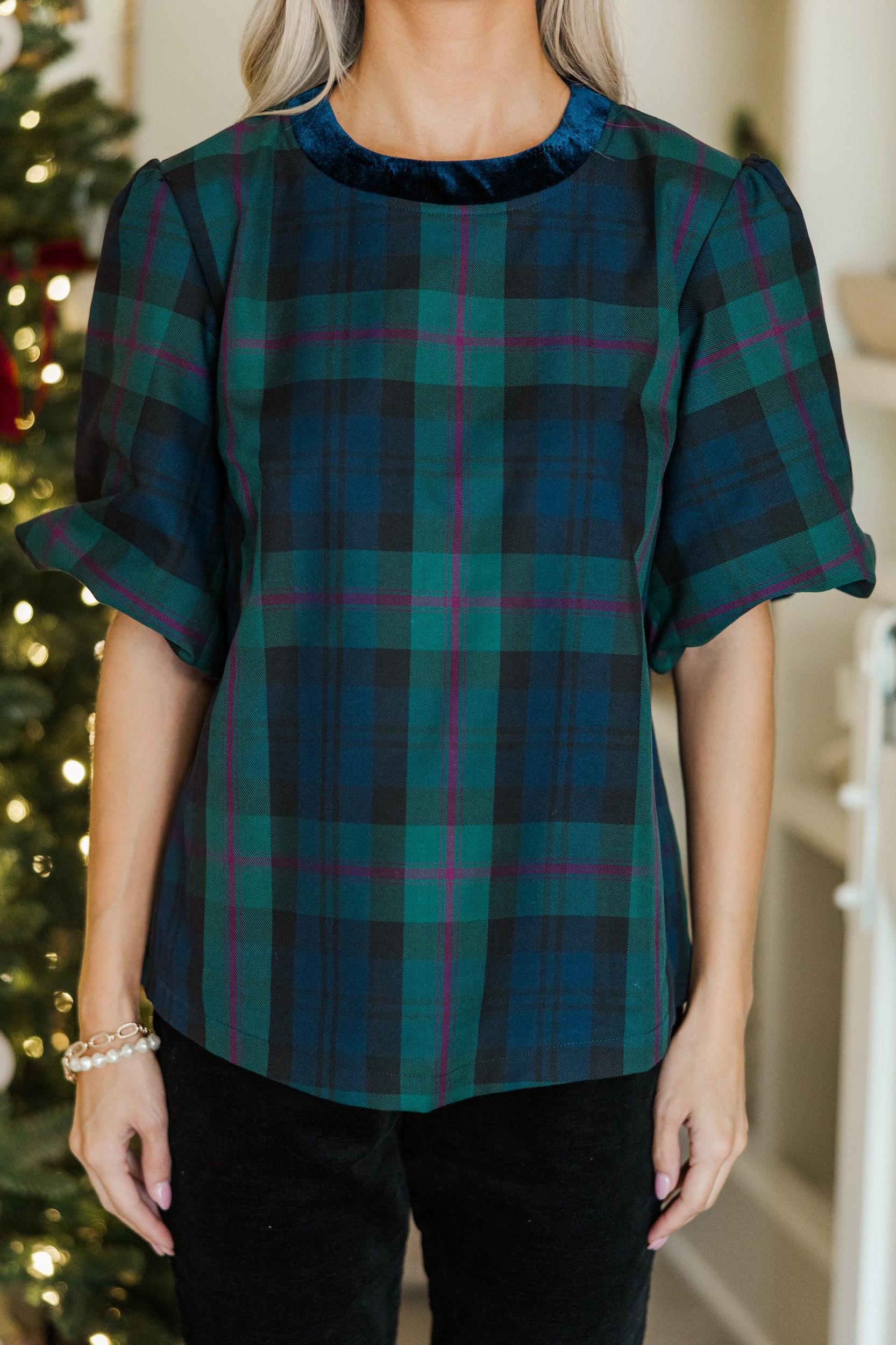 Calling On You Navy Plaid Blouse Female Product Image