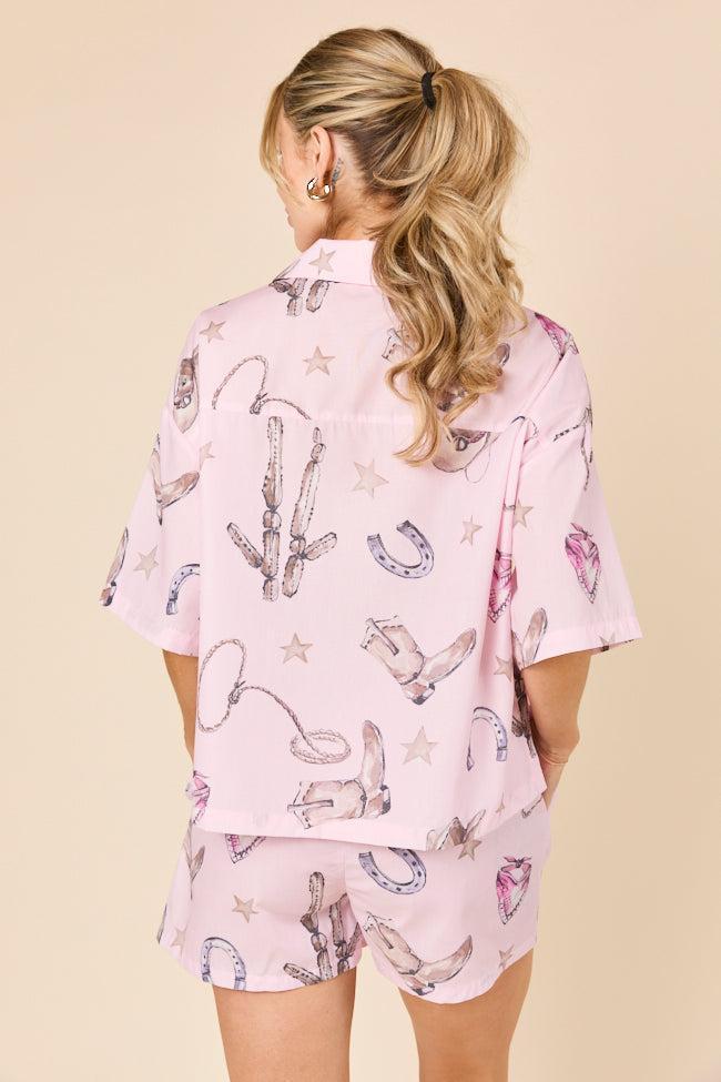 Skye Oversized Pink Western Print Pajama Top Product Image
