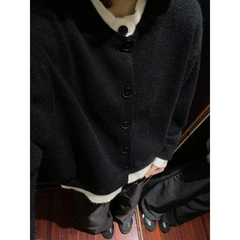 Round Neck Plain Cardigan Product Image