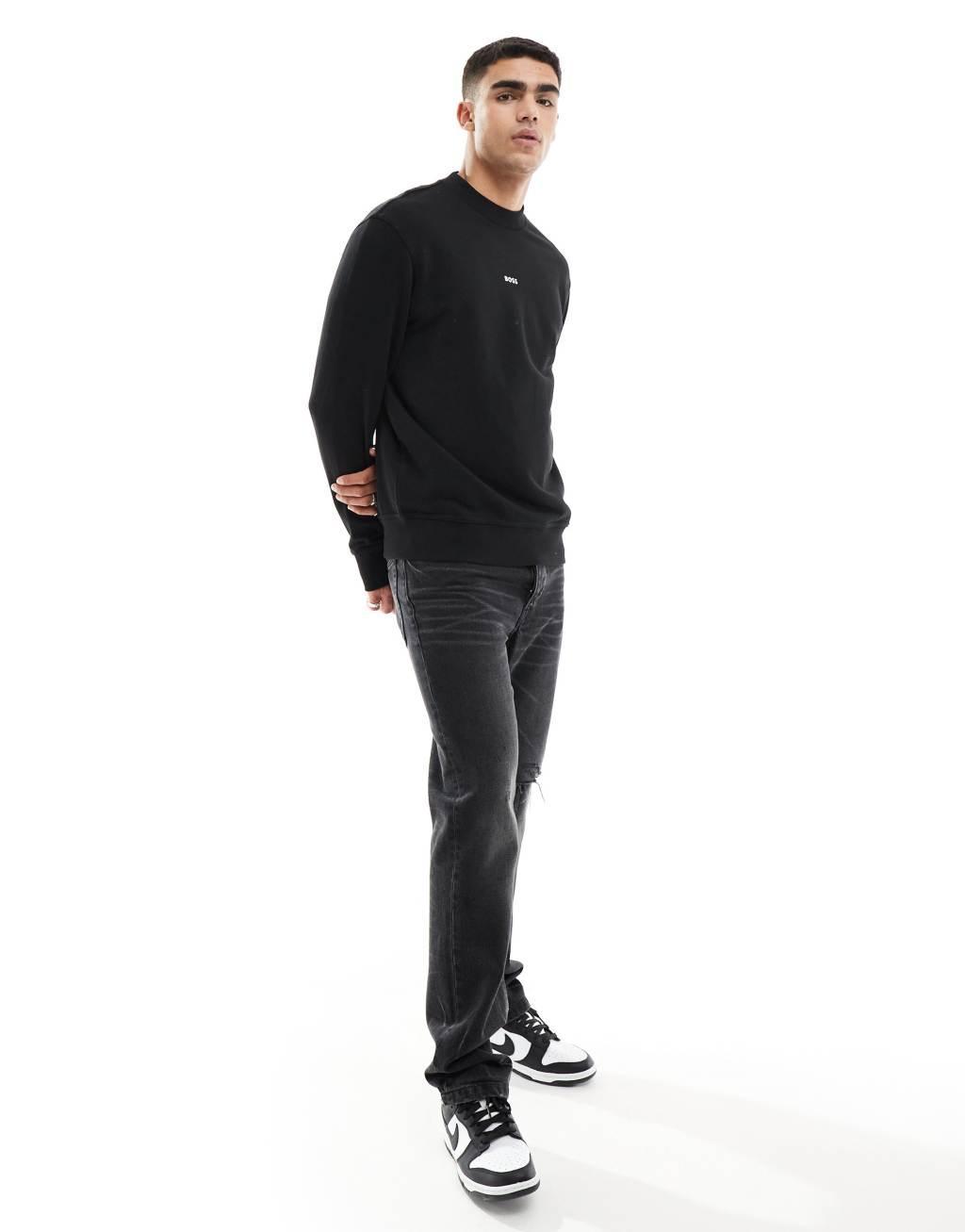 BOSS Orange Wesmall logo crewneck sweatshirt in black Product Image