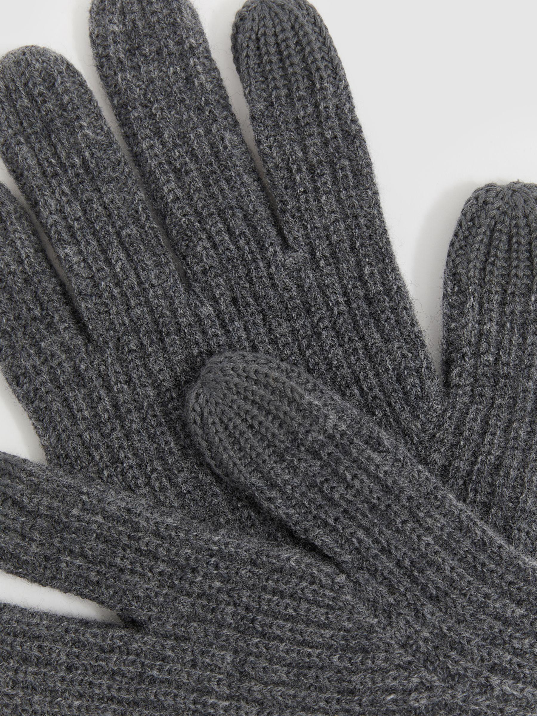 Ribbed-Merino Touchscreen Gloves in Mid Grey Melange Product Image
