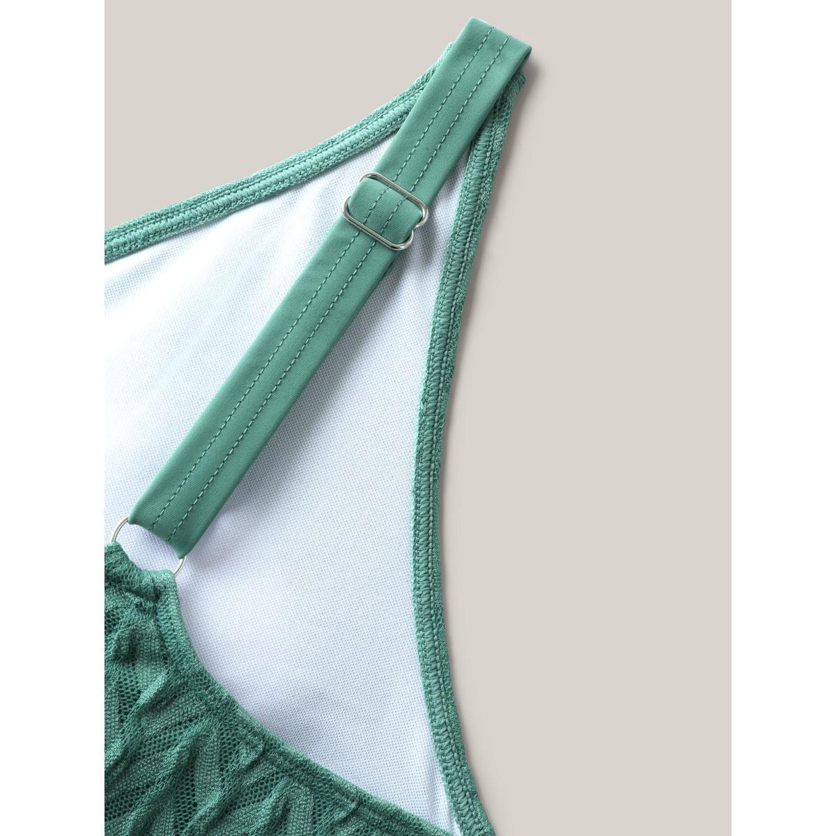 Plus Size Wavy Textured Lace Swim Dress Women's Swimwear Greenbean Beach Bodycon Overlap Collar High stretch Curve Swim Dresses BloomChic 28/5X Product Image