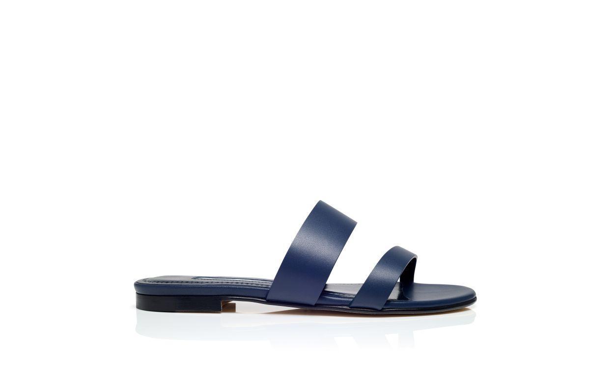 SERRATO Navy Blue Calf Leather Flat Sandals Product Image