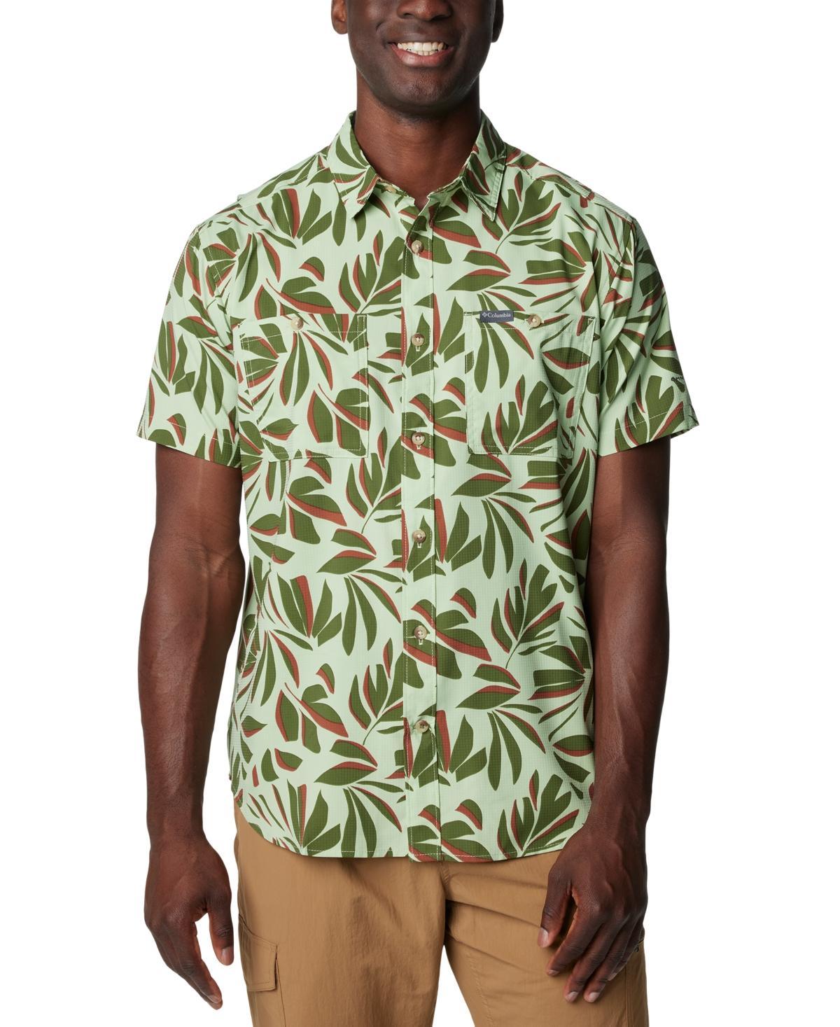 Men's Columbia UPF 40 Utilizer Printed Short Sleeve Button-Down Shirt, Size: Small, Spray Areca Product Image