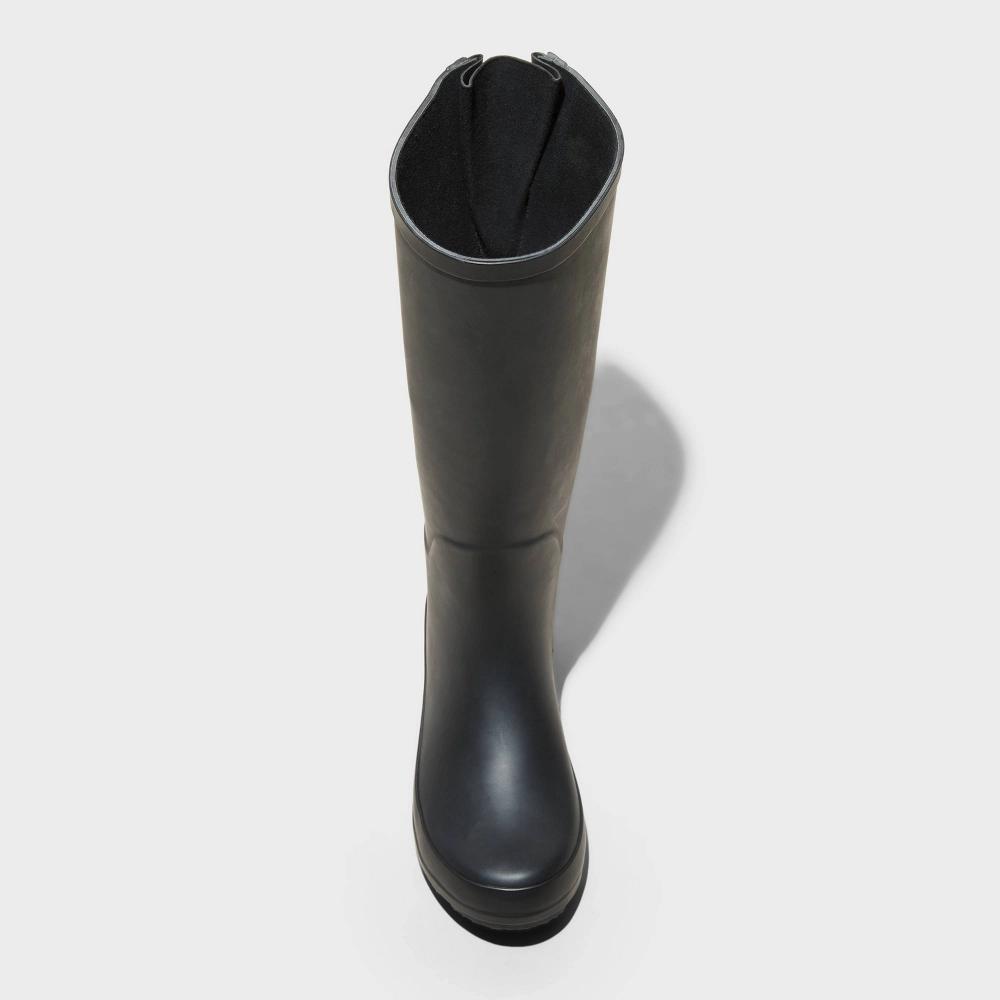 Women's River Tall Rain Boots - A New Day™ Black 8: Waterproof Knee-High, Adjustable Buckle, Non-Marking Outsole Product Image