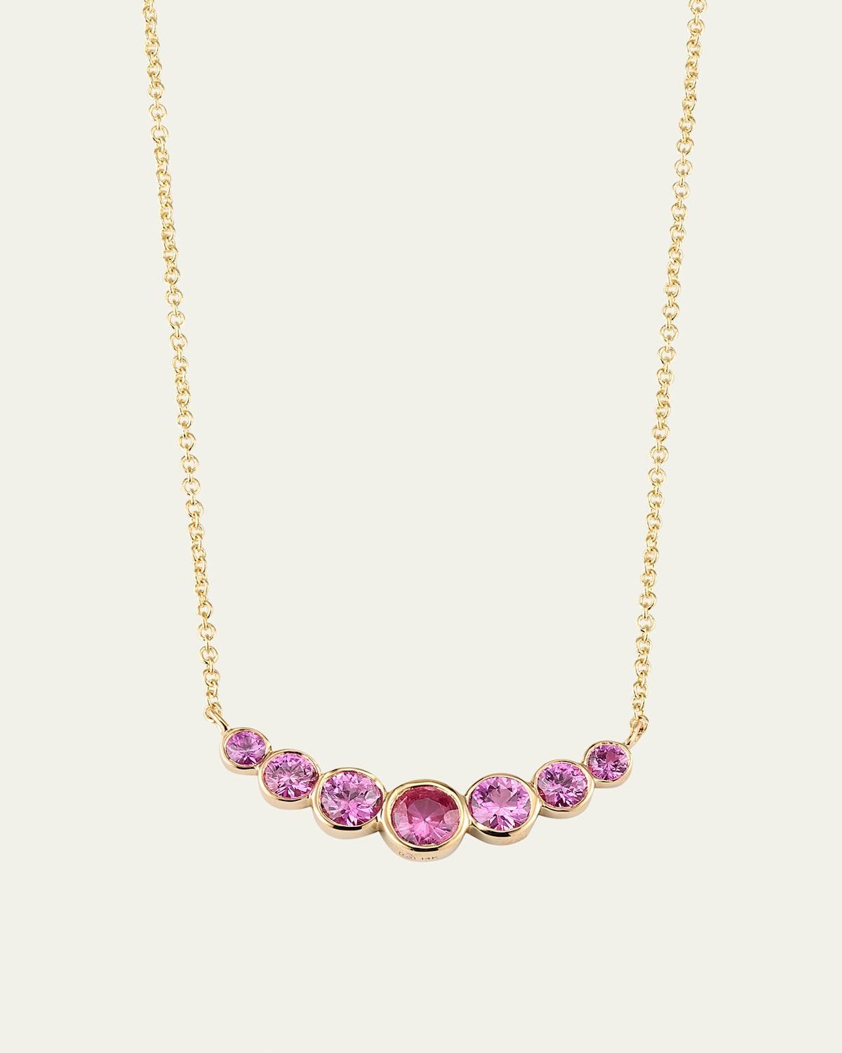 14K Graduated Bezel Curve Bar Necklace with Pink Sapphires Product Image