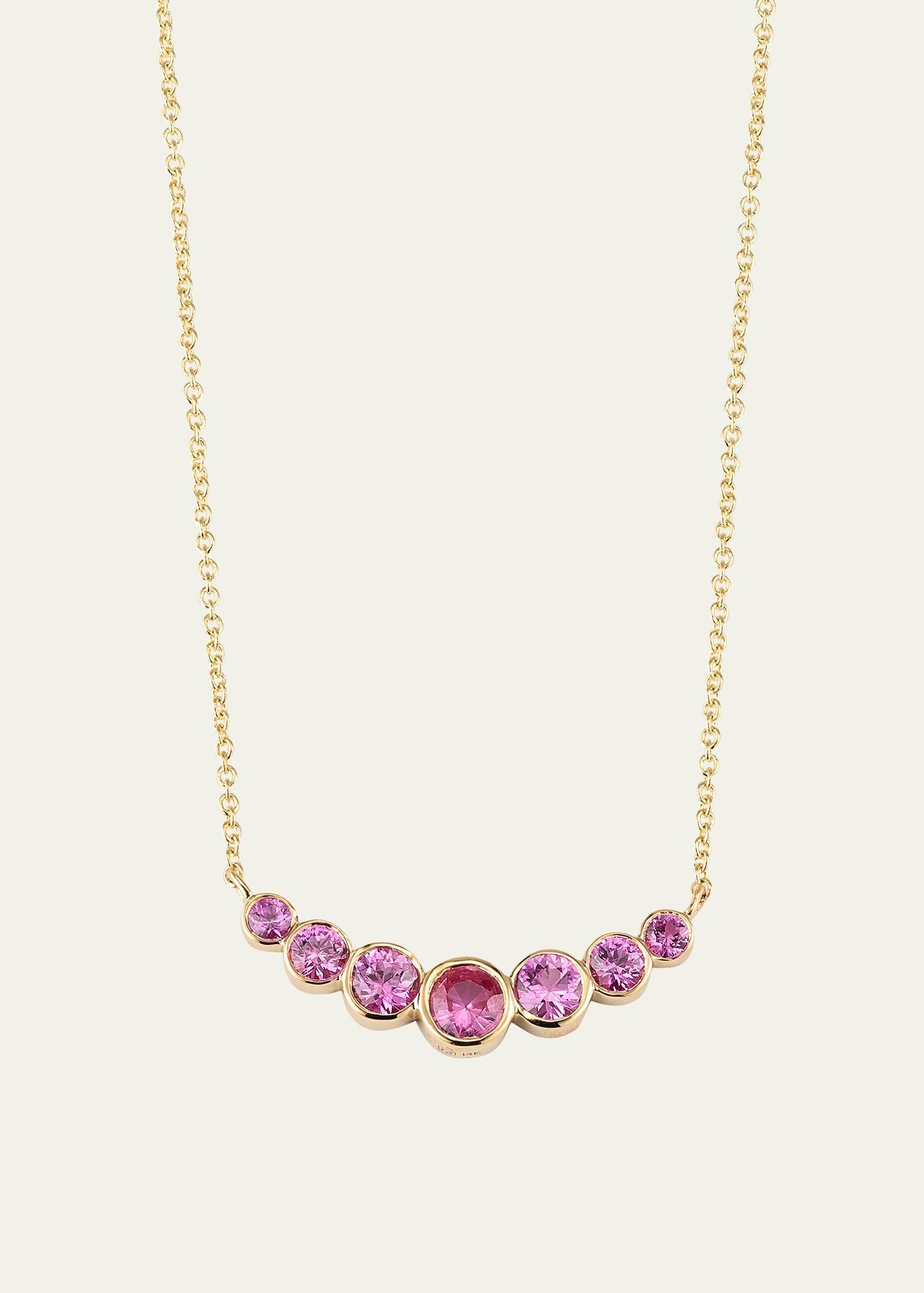 14K Graduated Bezel Curve Bar Necklace with Pink Sapphires Product Image