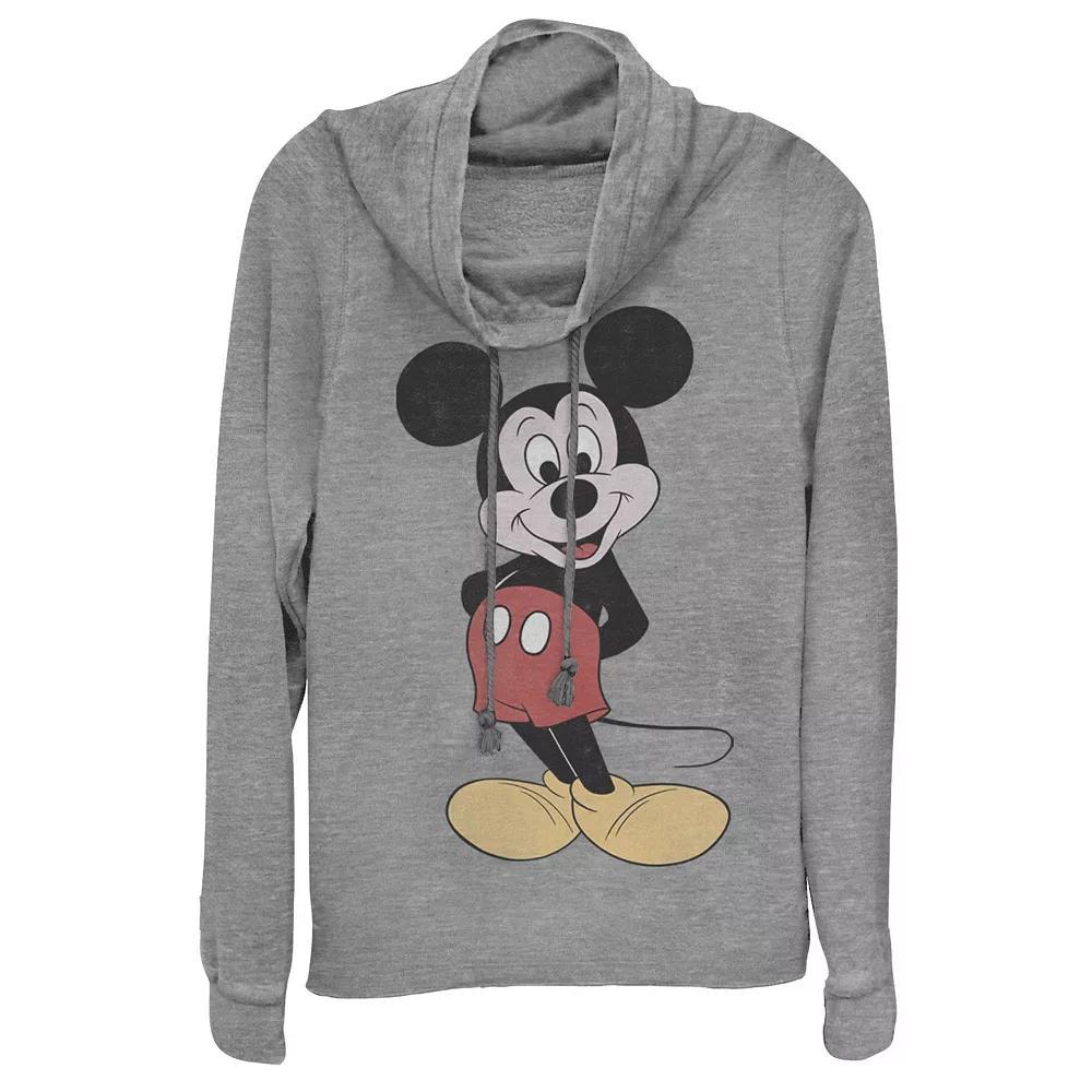 Disney's Mickey Mouse Juniors' Vintage Mickey Cowlneck Graphic Lightweight Long Sleeve, Girl's, Size: 3XL, Gray Grey Product Image