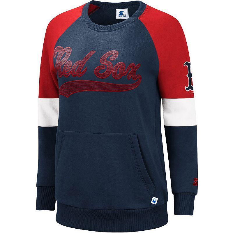 Women's Starter Navy/Red Boston Red Sox Playmaker Raglan Pullover Sweatshirt, Size: Medium, Blue Product Image