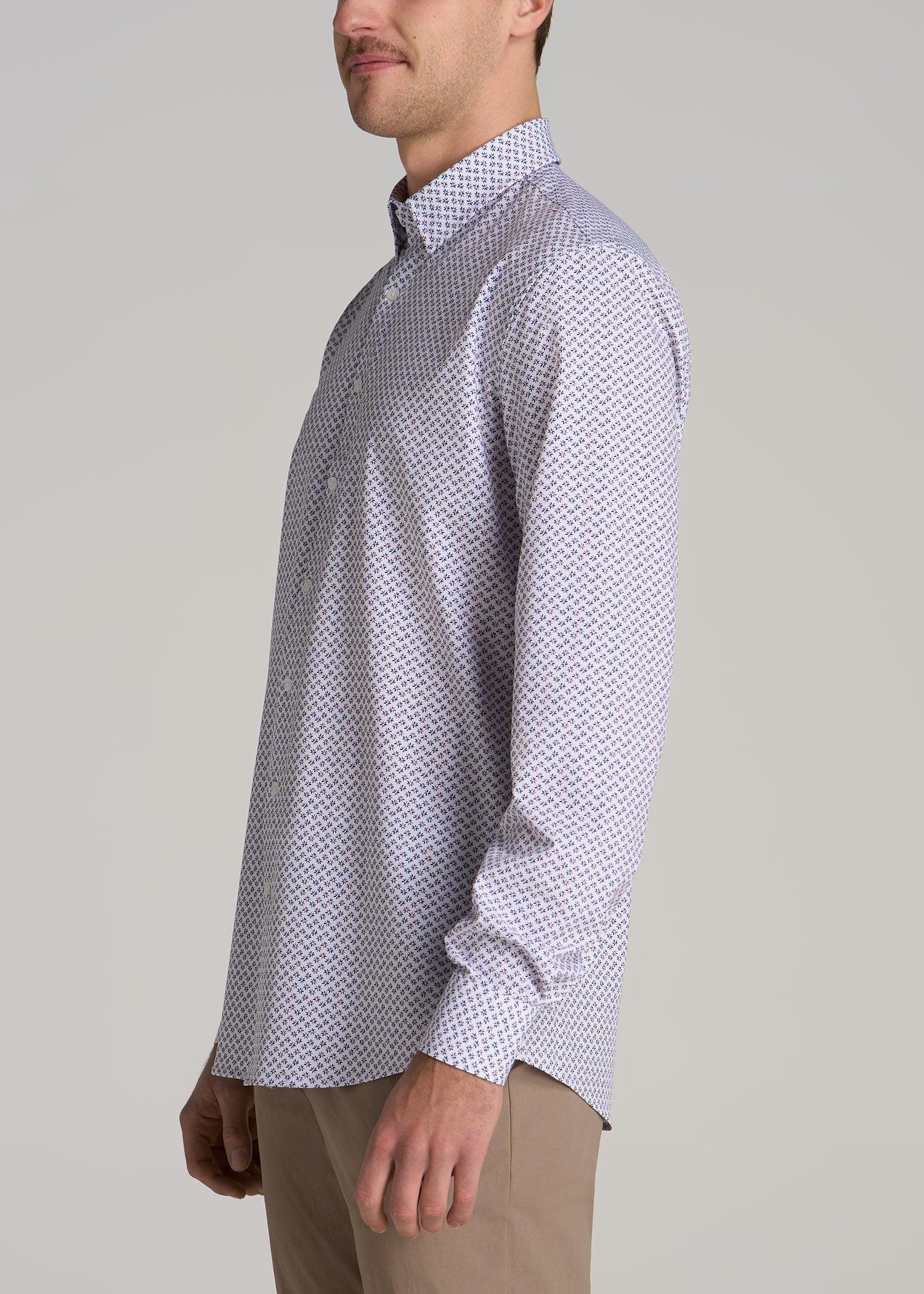 Traveler Stretch Dress Shirt for Tall Men in Blue and Apricot Mini Floral Product Image