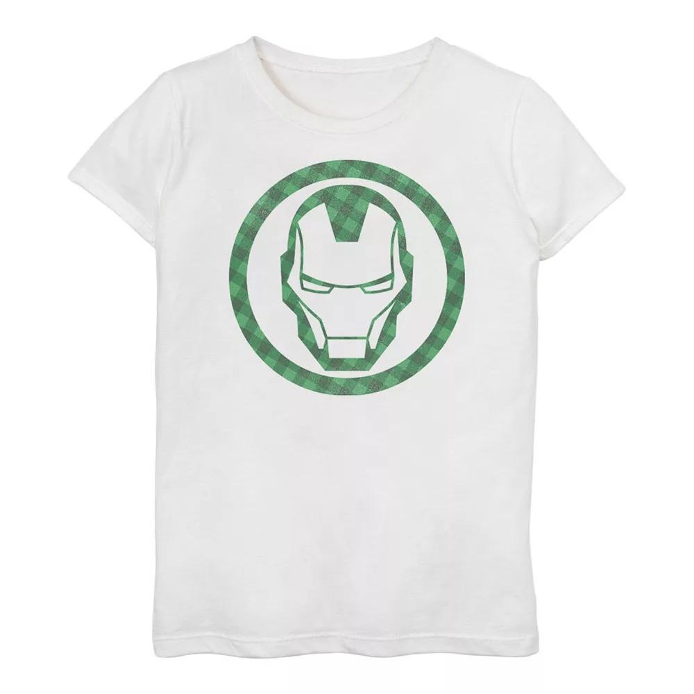 Girls 3-16 Marvel St. Patrick's Day Iron Man Plaid Logo Tee, Girl's, Size: XL, White Product Image