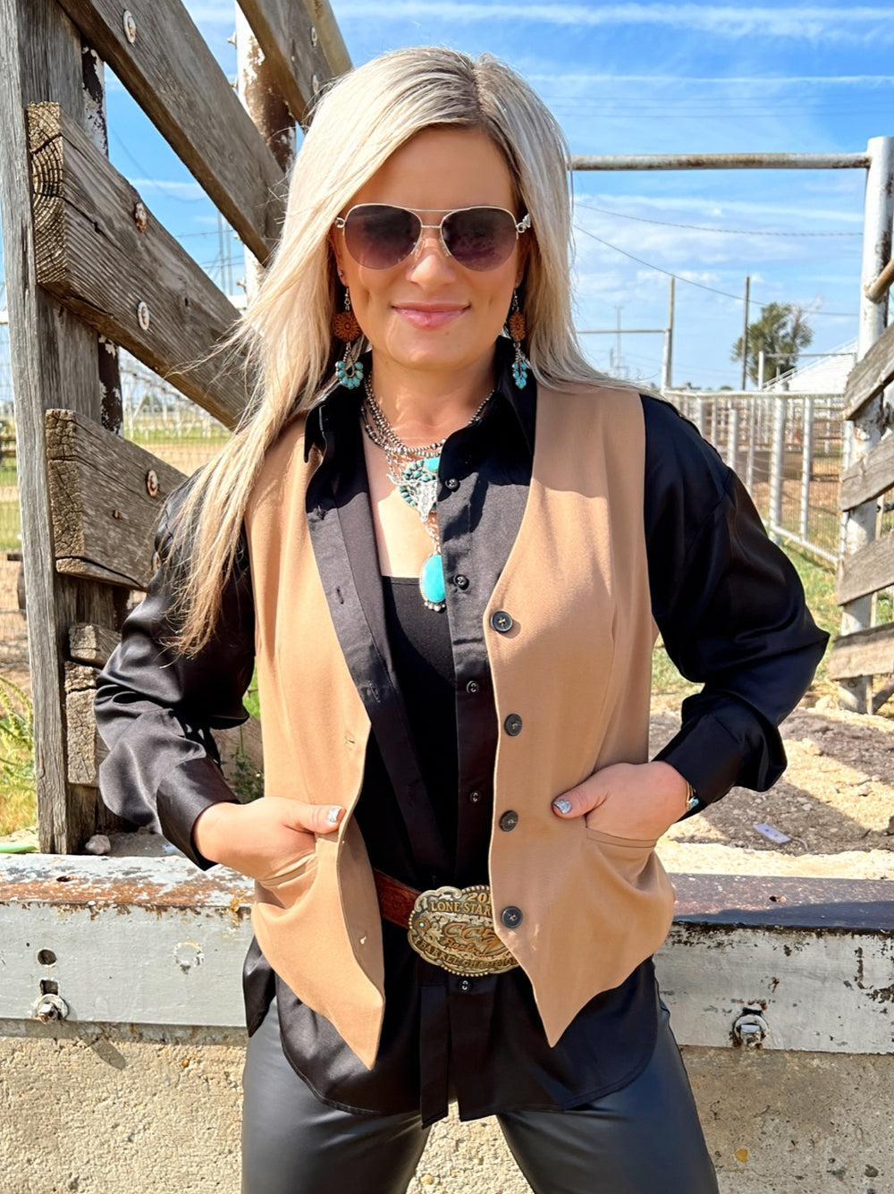 The Beth Western Style Vest Black and Brown Product Image