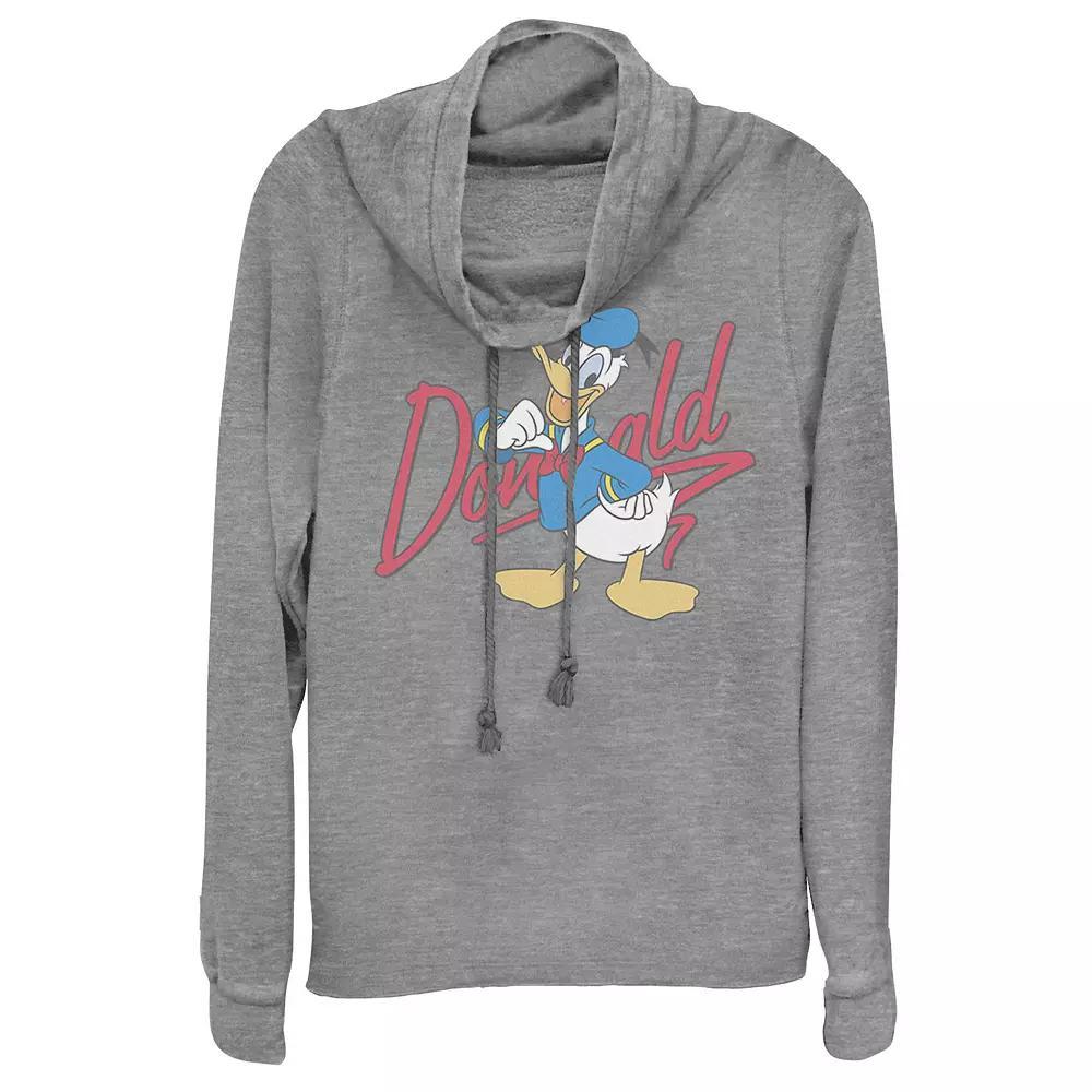 Disney Donald Duck Juniors' Logo Cowlneck Graphic Lightweight Long Sleeve, Girl's, Size: Medium, Gray Grey Product Image