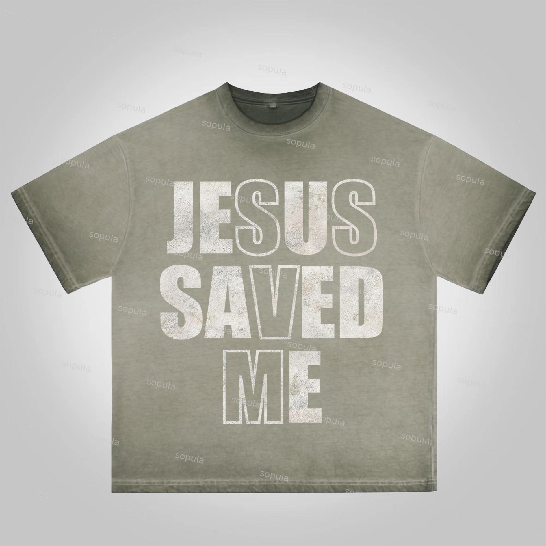 Sopula Jesus Saved Me Graphics Washed Cotton T-Shirt Product Image
