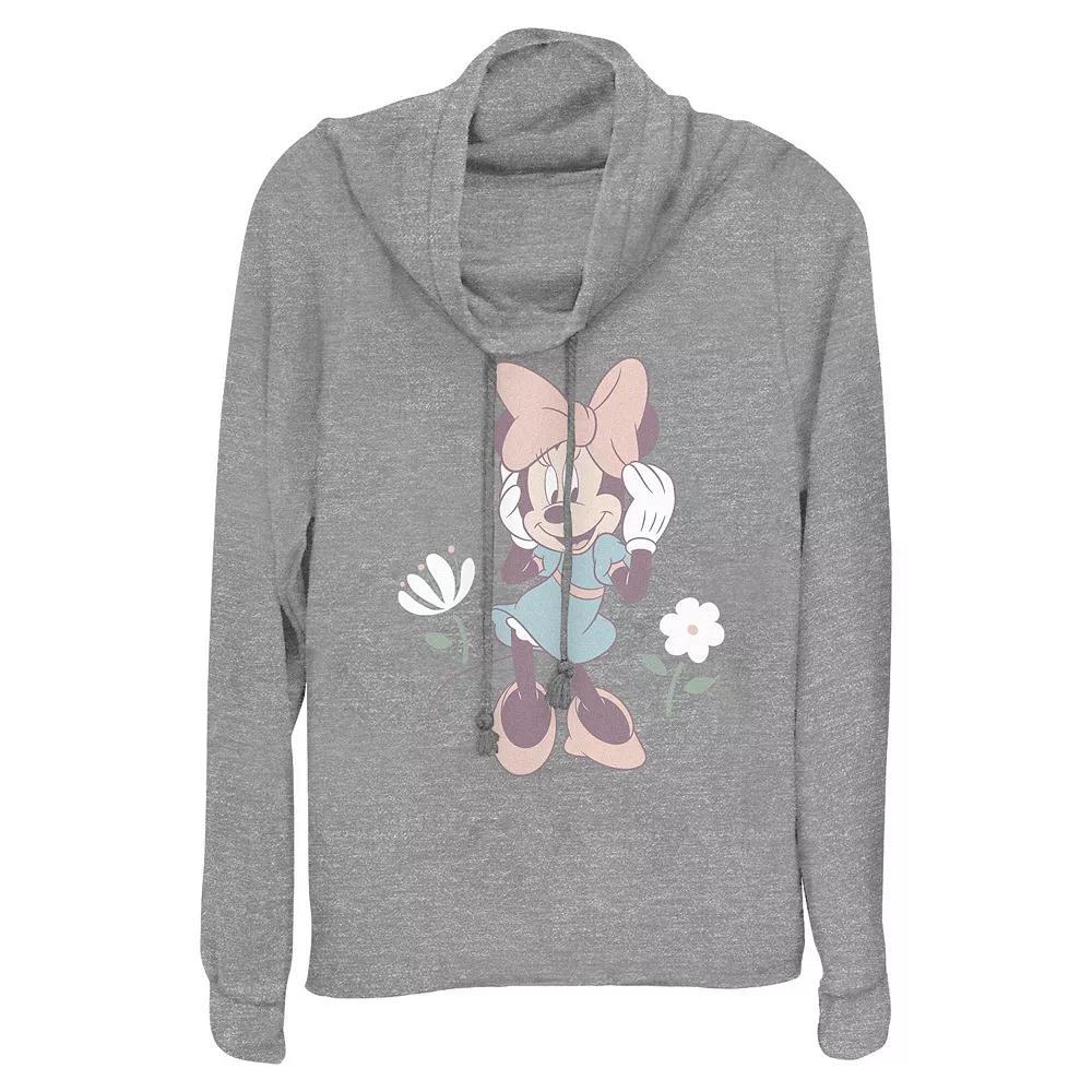 Disneys Minnie Mouse Spring Lady Womens Cowlneck Graphic Lightweight Long Sleeve Gray Grey Product Image