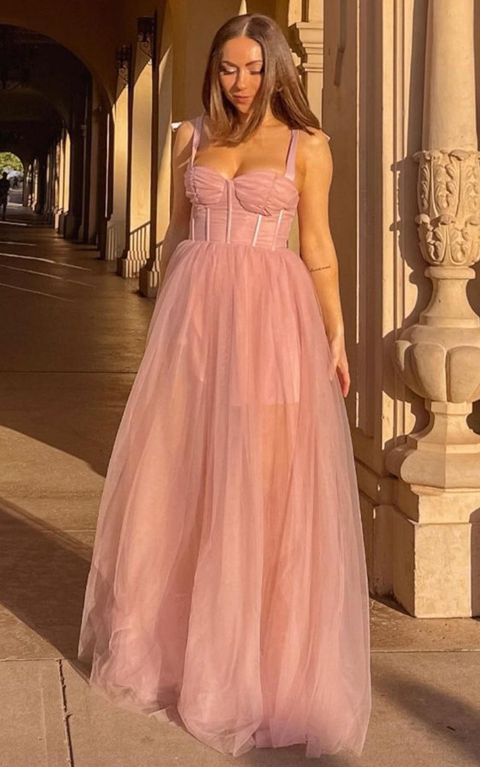 Emmary - Bustier Bodice Tulle Dress in Pink Product Image